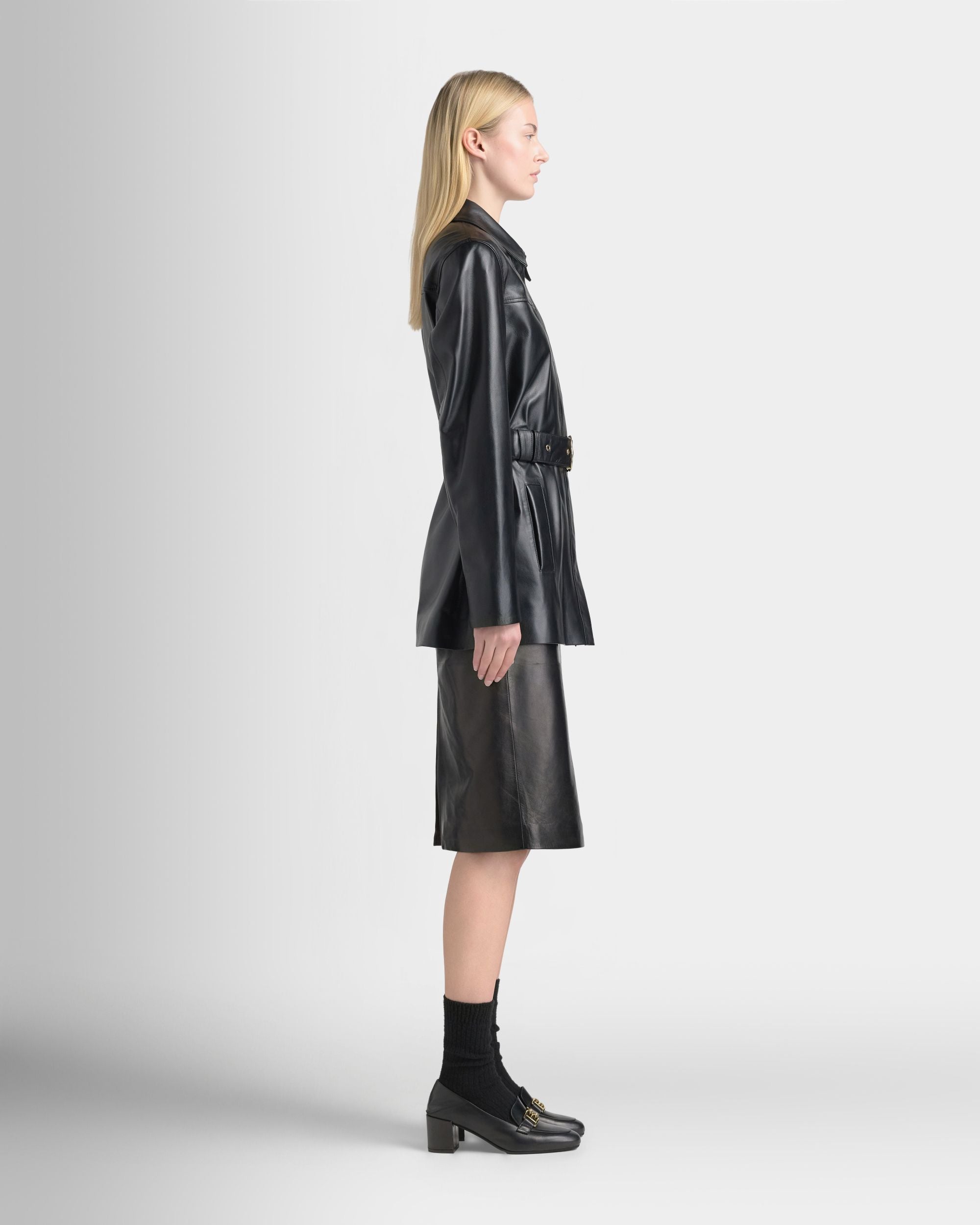 Bally Global - Giacca Con Cintura In Pelle Nera - Nero