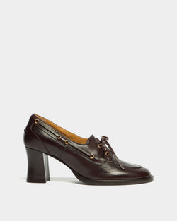 Zapato de salón con cordones Saule de piel ébano