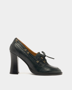 Saule Pump in Green Embossed Leather