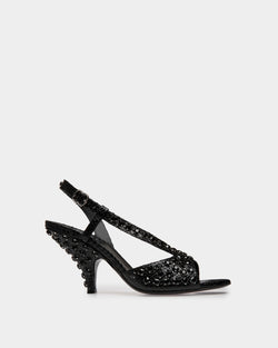 Katy Heeled Sandal in Black Python Printed Leather