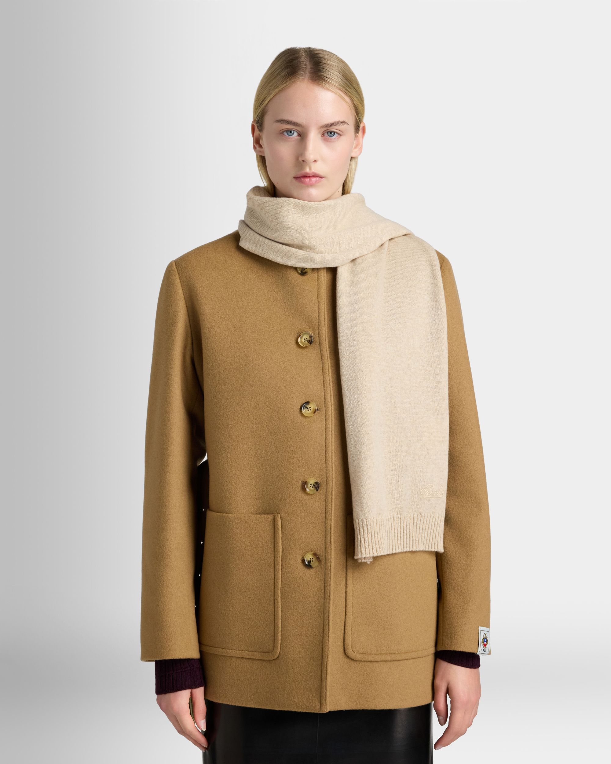 Bally Global - Scarf in Beige Cashmere with a Logo - Beige