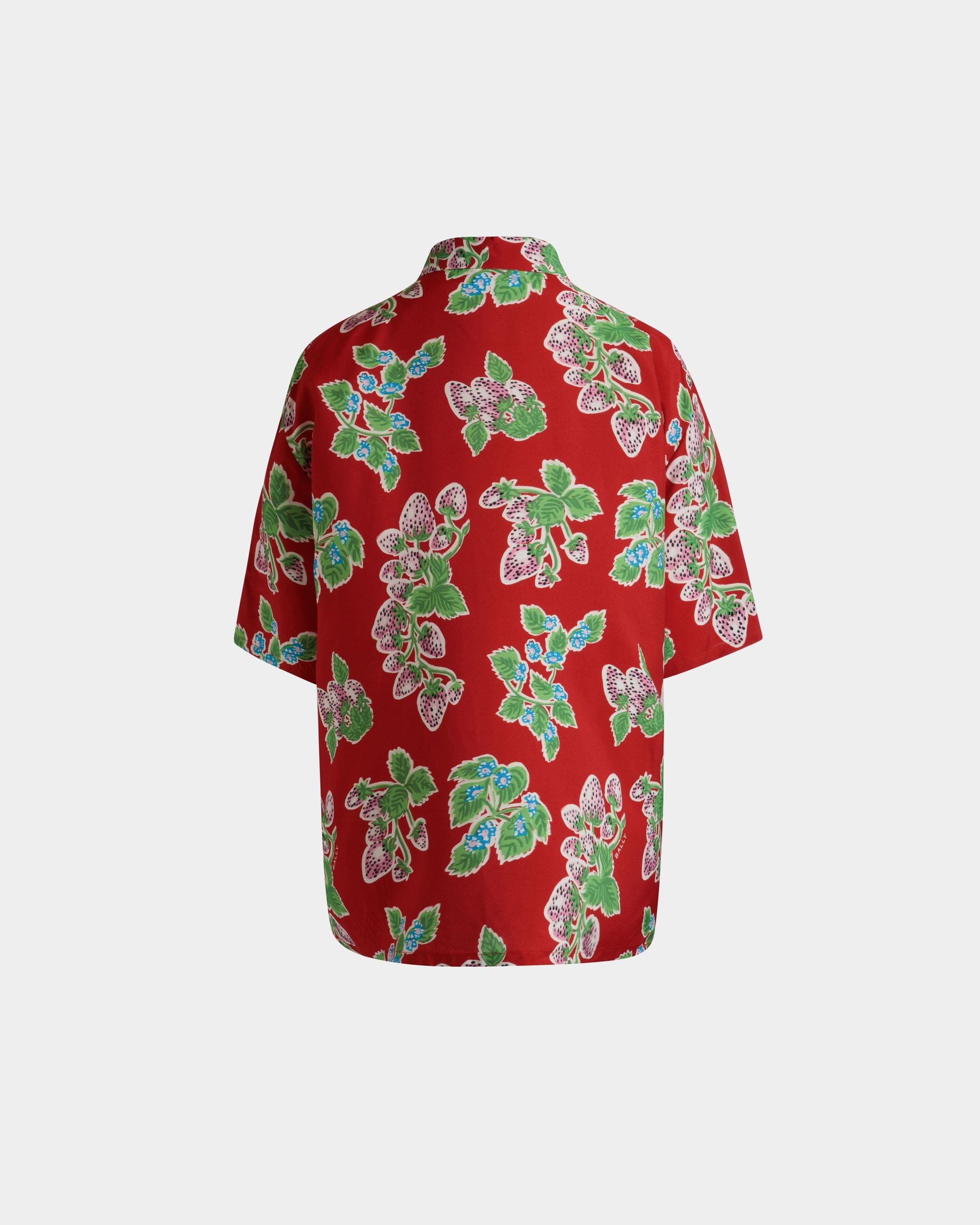 Bally Global - Printed Oversized Shirt in Strawberry Print Fluid Poplin - Rouge