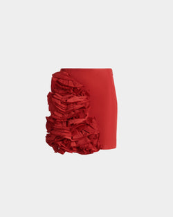 Rouches Mini Skirt in Candy Red Technical Duchesse