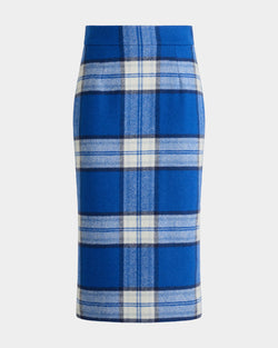 Falda Midi De Mezcla De Lana Azul A Cuadros