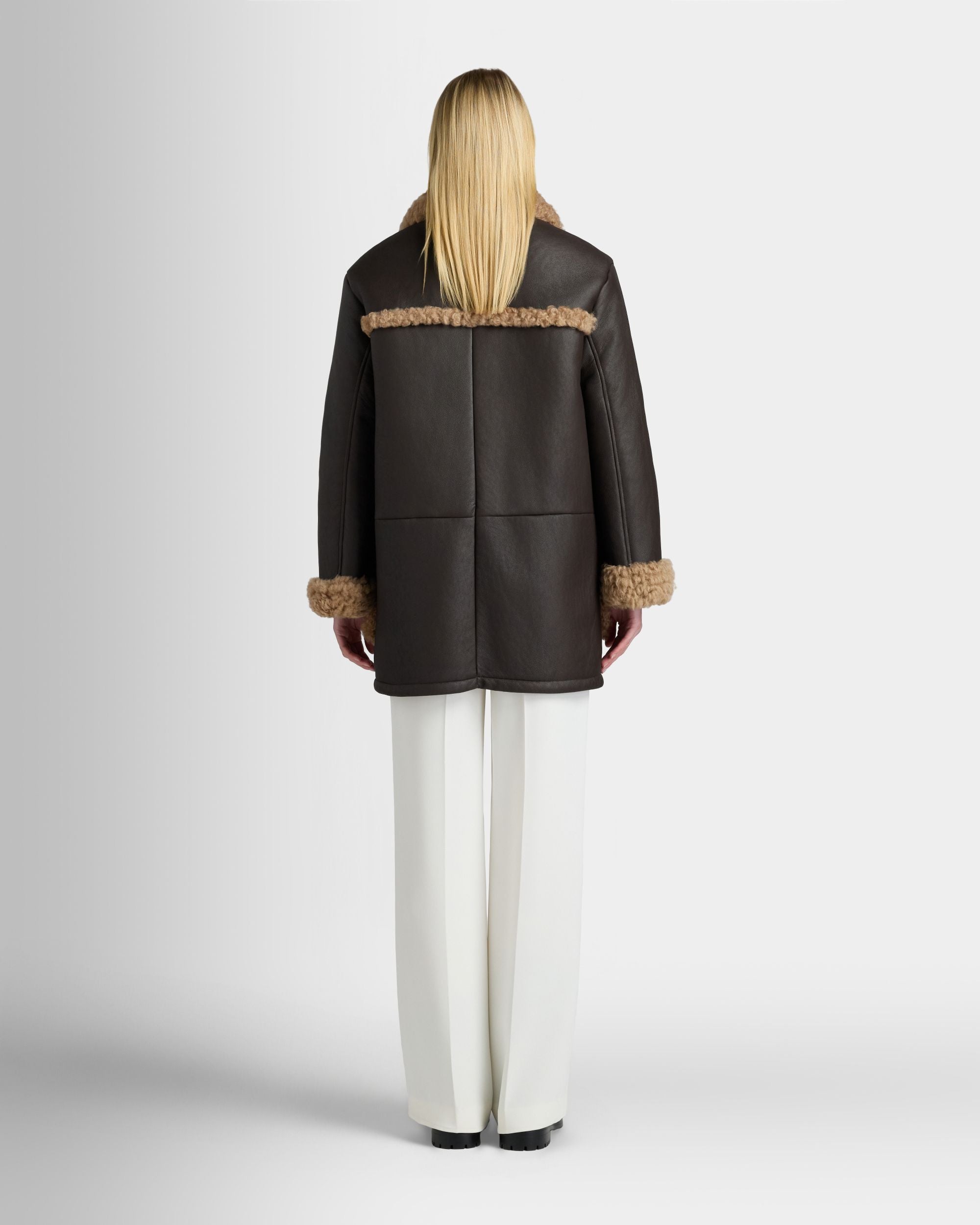 Bally Global - Coat in Brown Leather And Beige Shearling - Brown