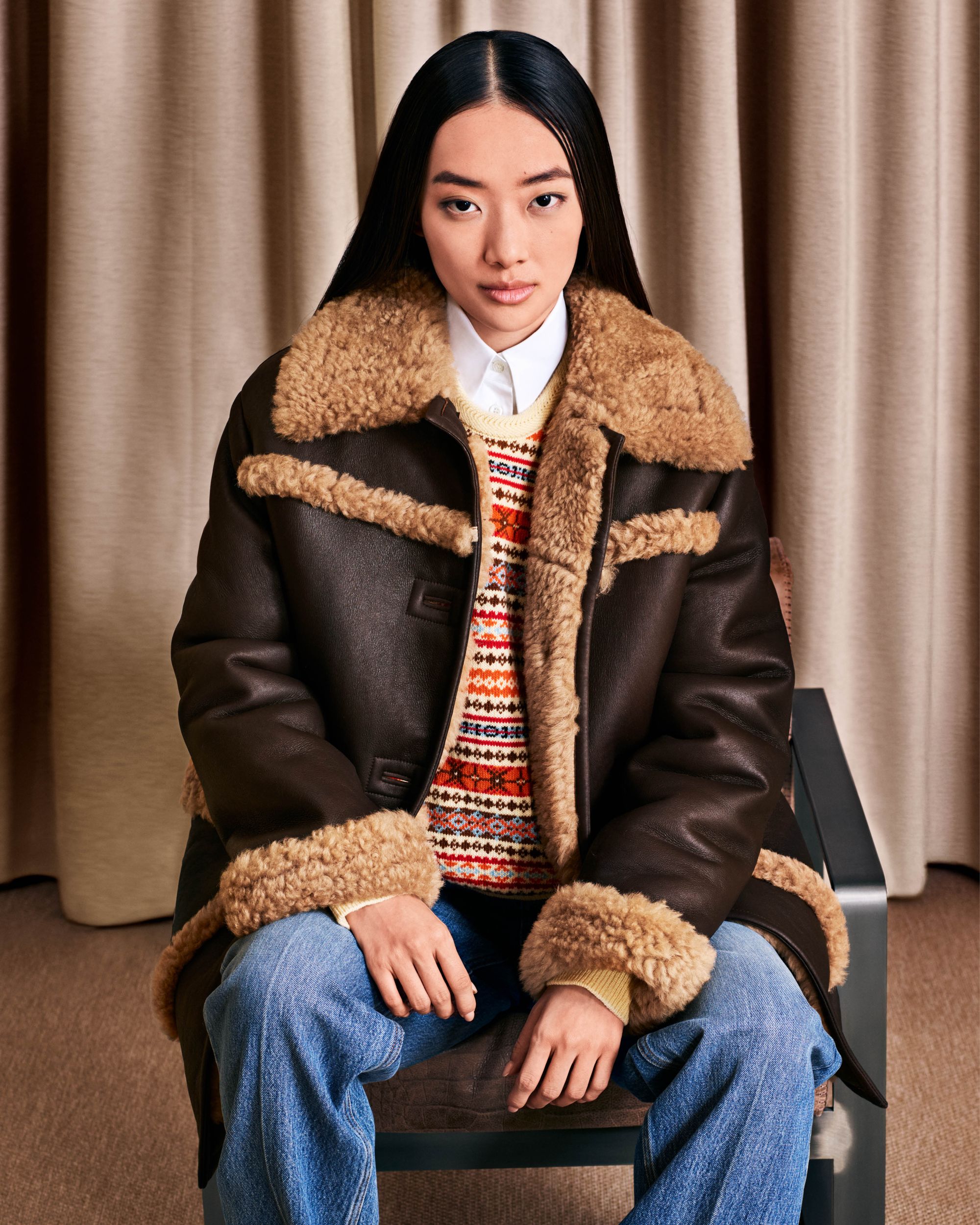 Bally Global - Coat in Brown Leather And Beige Shearling - Brown