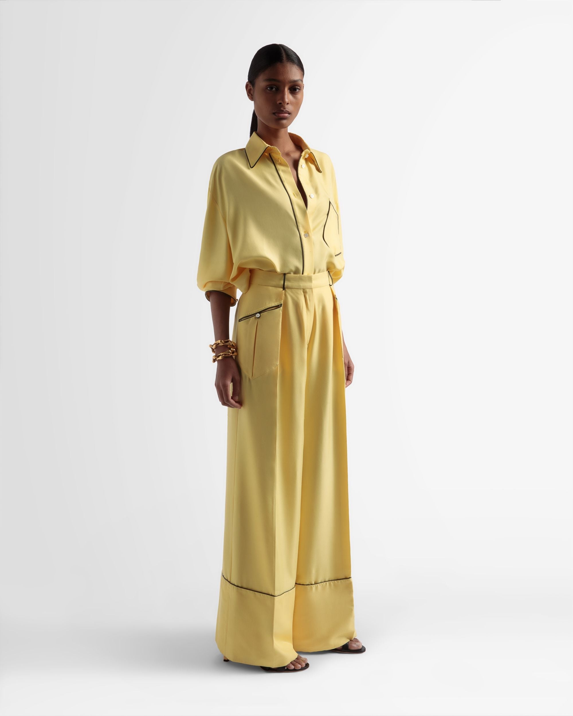 Bally Global - Wide Leg Silk Pants In Yellow - Yellow