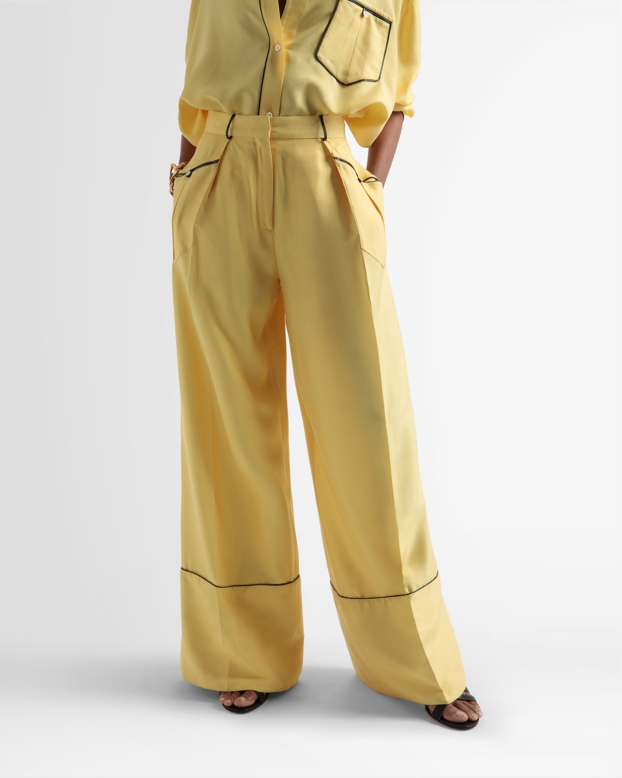 Bally Global - Wide Leg Silk Pants In Yellow - Yellow