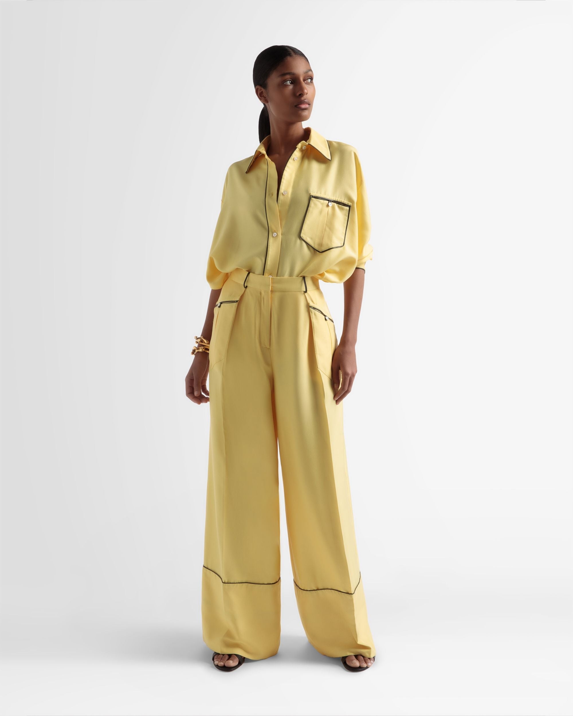 Bally Global - Wide Leg Silk Pants In Yellow - Yellow