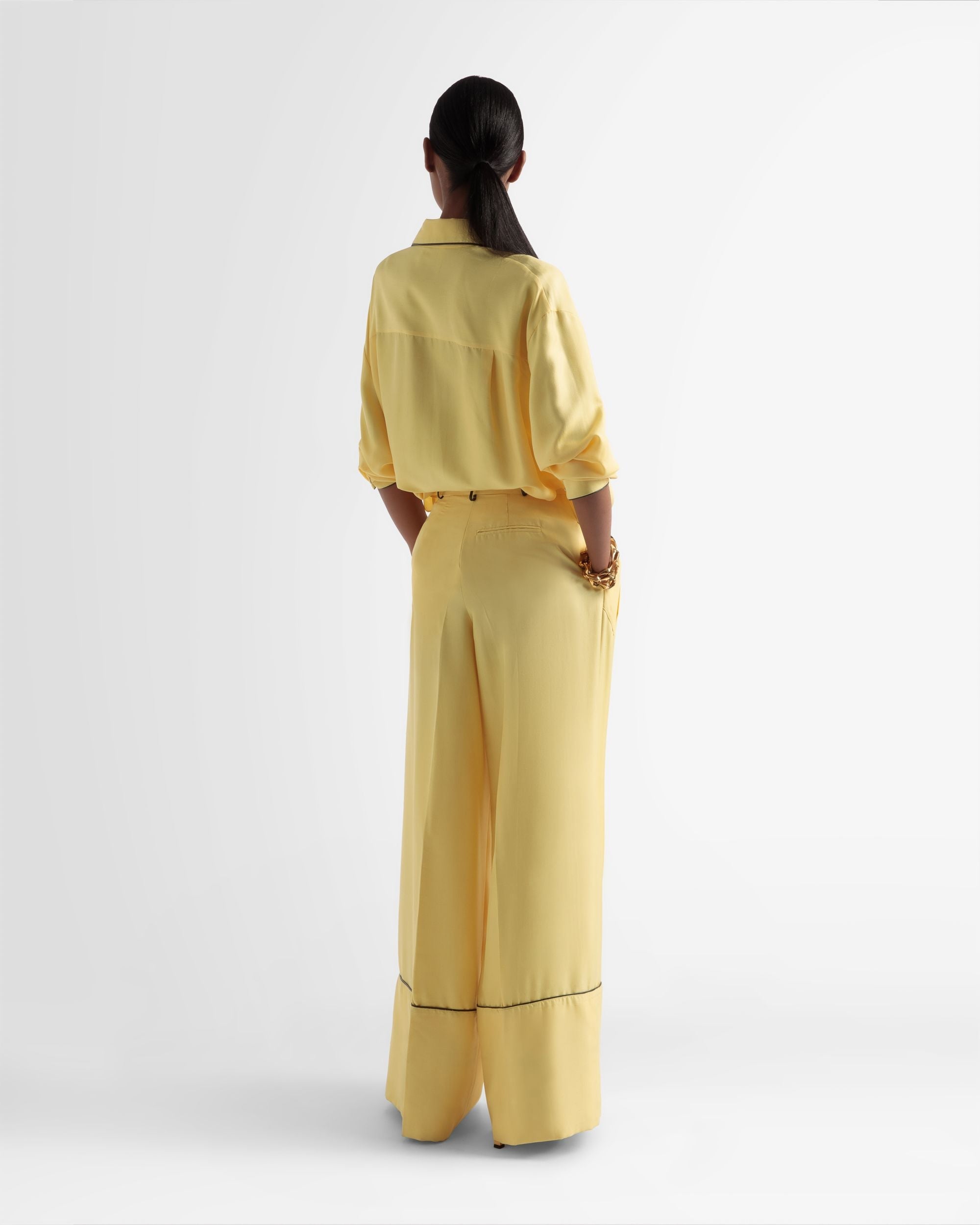 Bally Global - Wide Leg Silk Pants In Yellow - Yellow