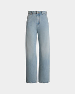 Wide-leg Denim Pants in Light Blue Cotton