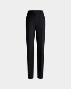Straight Fit Pants in Navy Blue Wool Blend