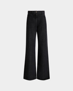Wide-Leg Denim Pants In Grey Cotton