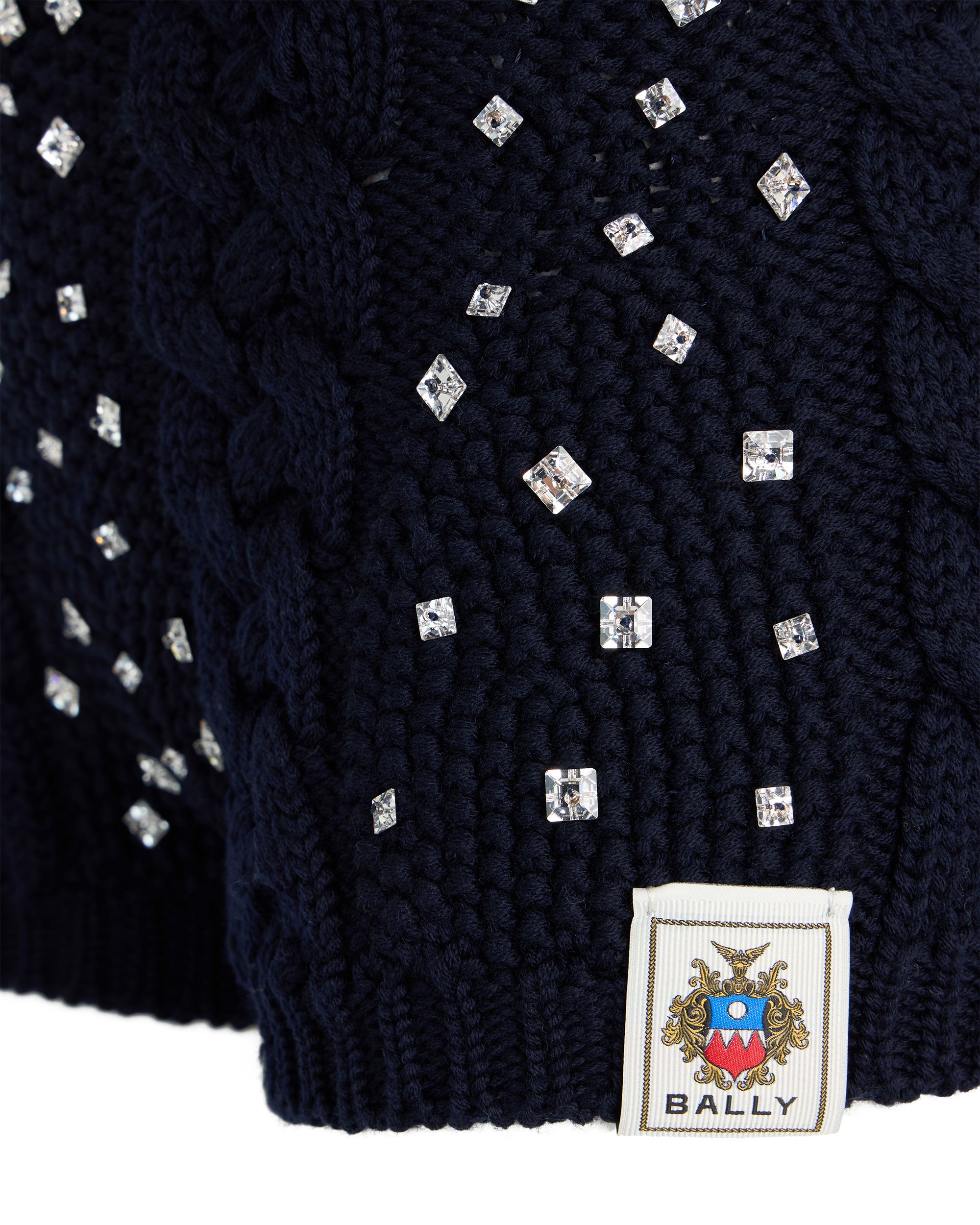 Bally Global - Christmas Shorts in Navy Blue Wool With Rhinestones - Blue