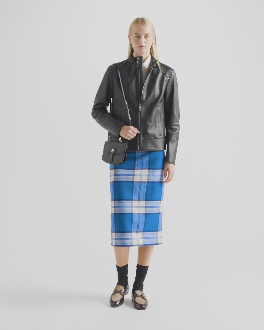 Bally Global - Jupe Midi Avec Motif À Carreaux Check En Mélange De Laine Bleue - Bleu