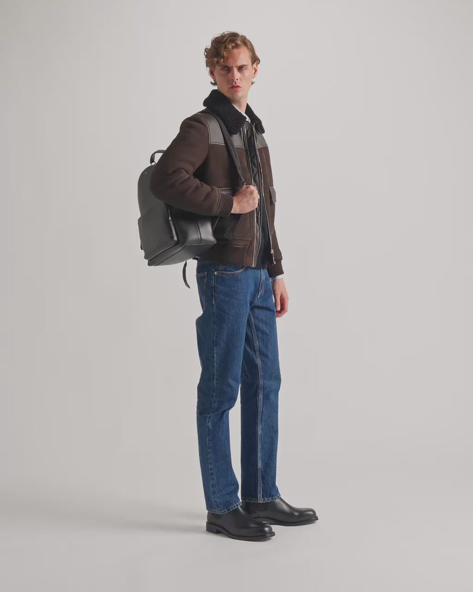 bally leather backpack Men's Black Capitol Backpack in Black Grained Leather