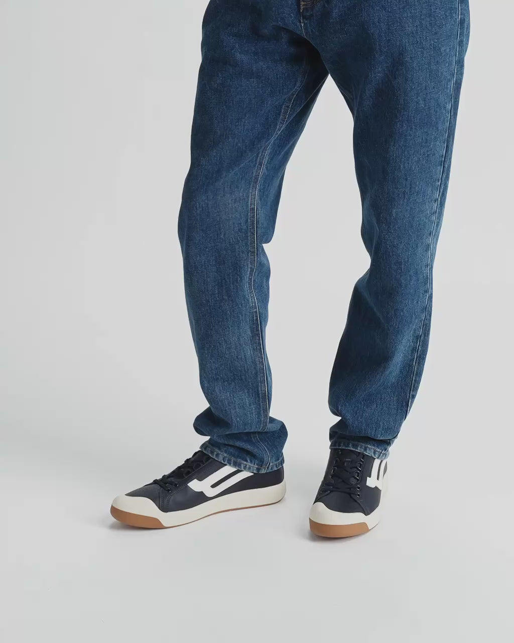 Men's Blue Competition Sneaker in Navy Blue and White Leather