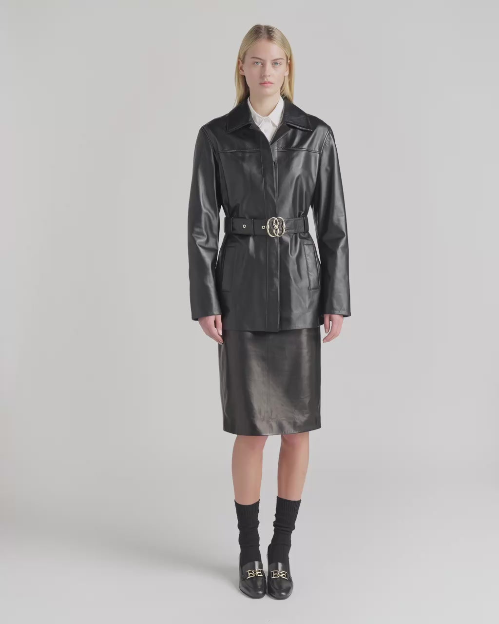 Bally Global - Giacca Con Cintura In Pelle Nera - Nero