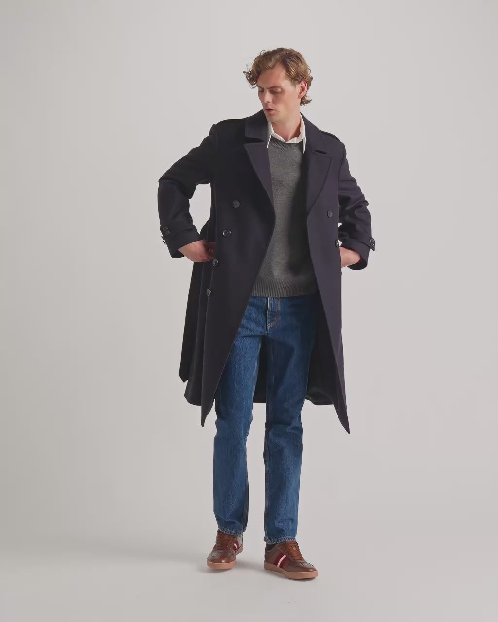 Bally Global - Trench En Laine Mélangée Navy Blue - Bleu