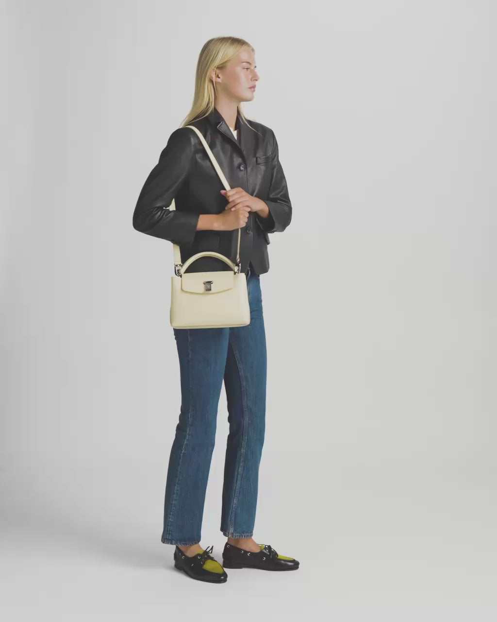 Bally Global - Lock Me Small Top Handle Bag in Ginger Grained Leather - Beige