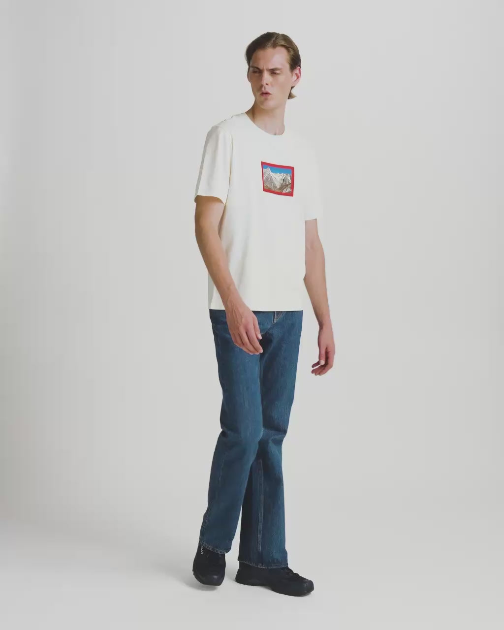 Bally Global - T-Shirt in Ivory Cotton With a Vintage Postcard Print - White