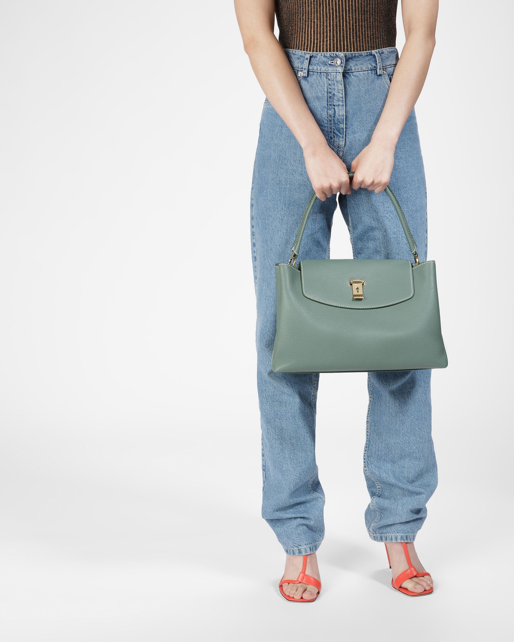Layka Leather Top Handle Purse In Sage - Women's - Bally - 08