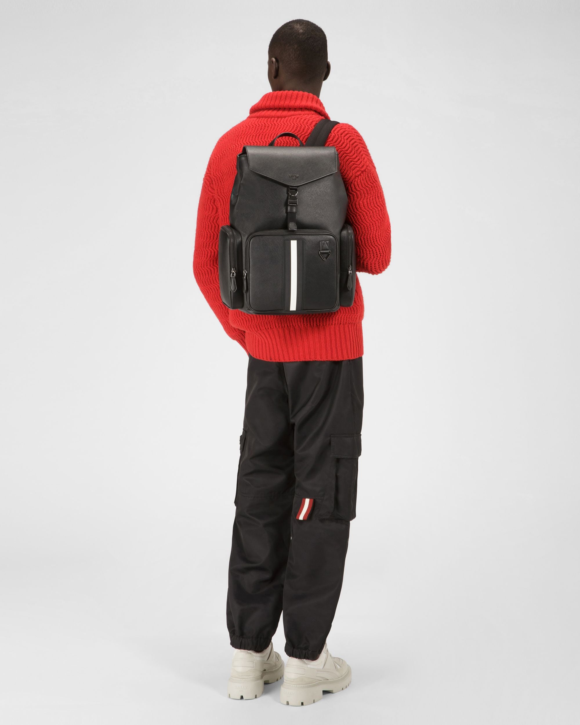 Maxi Recycled Leather Backpack In Black - Men's - Bally - 02
