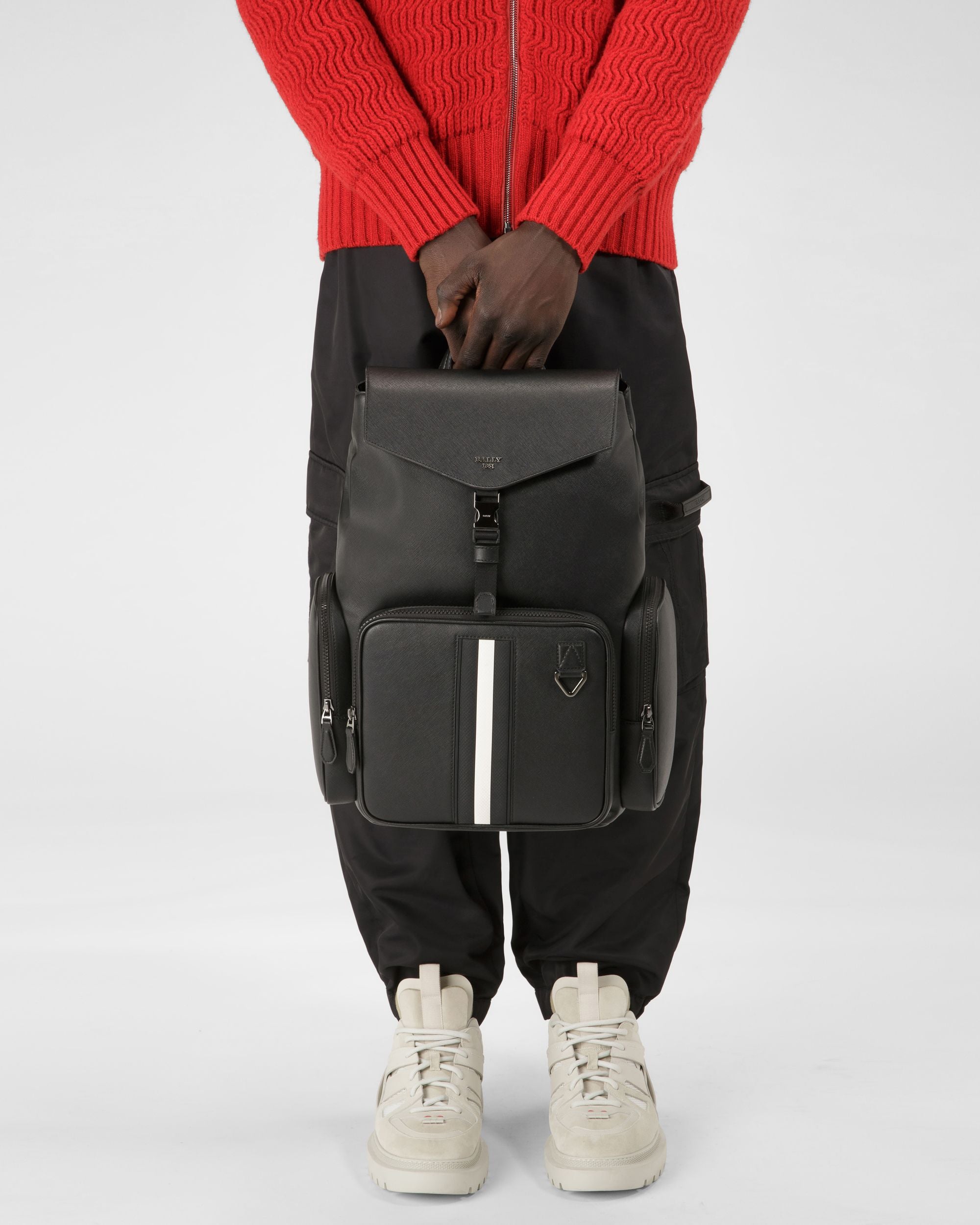 Maxi Recycled Leather Backpack In Black - Men's - Bally - 06