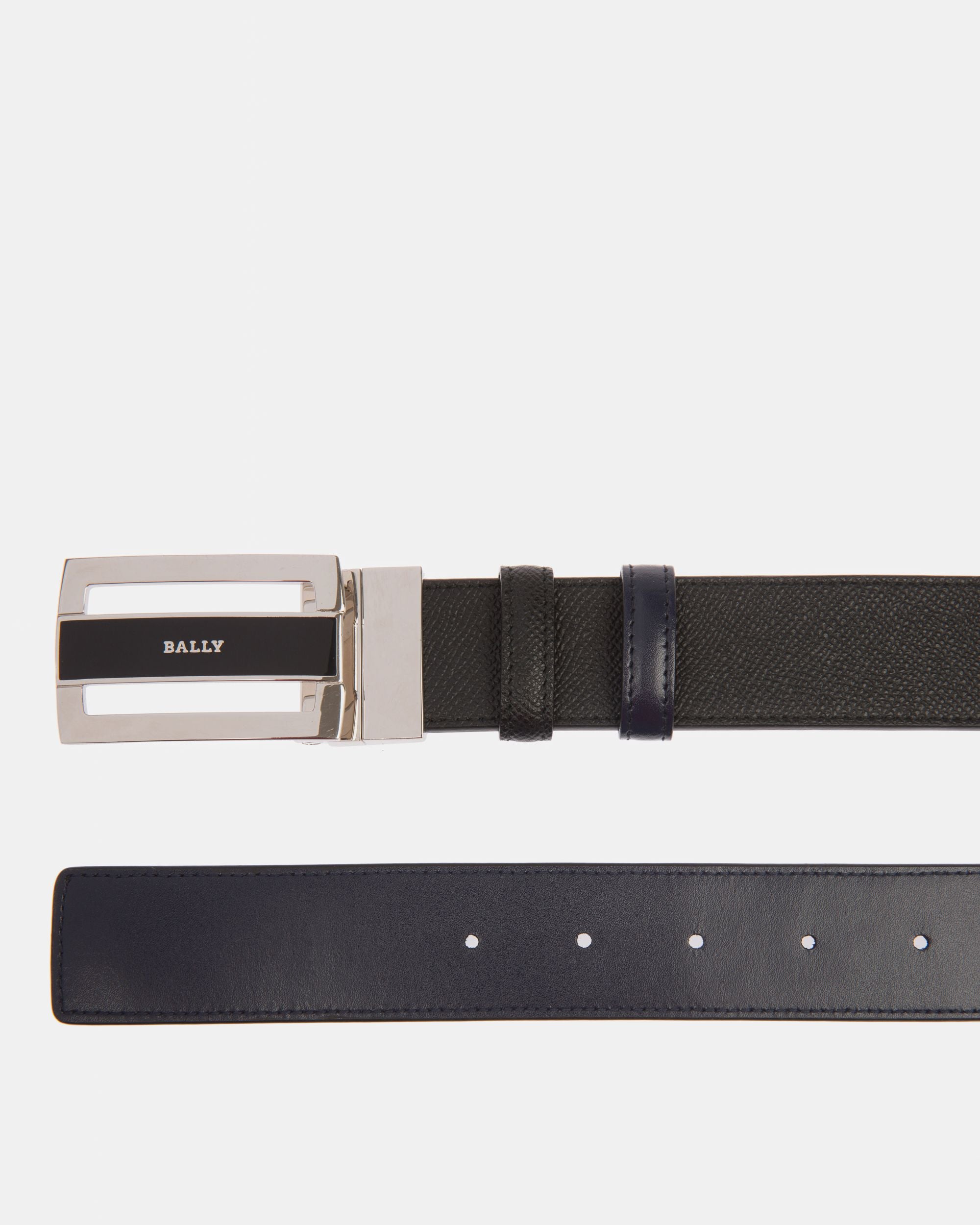 Fabazia Leather 35mm Belt In Black & Navy - Men's - Bally - 02
