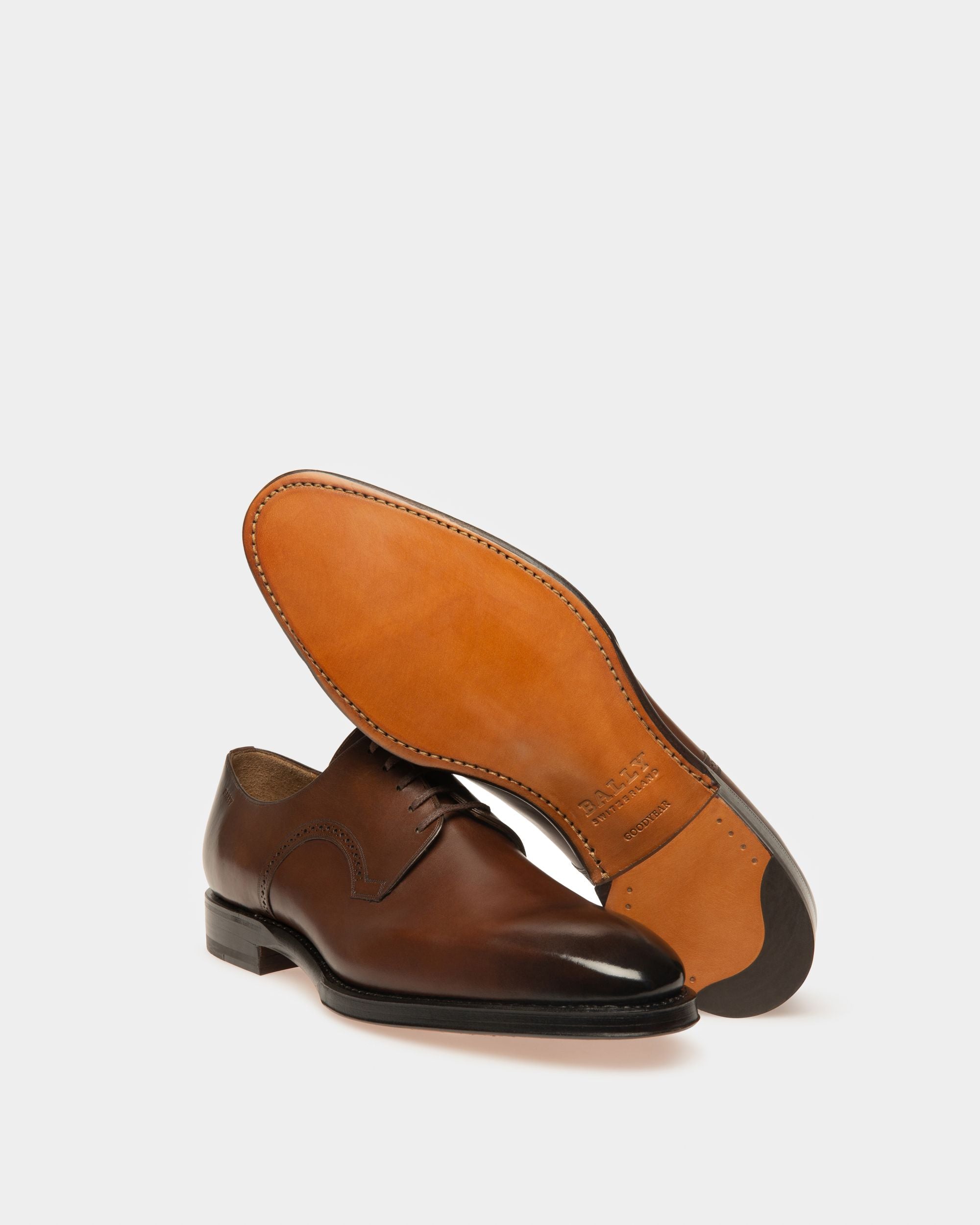 Scamardo Men's Leather Derby Lace-Up Shoe In Mid Brown - Men's - Bally - 04