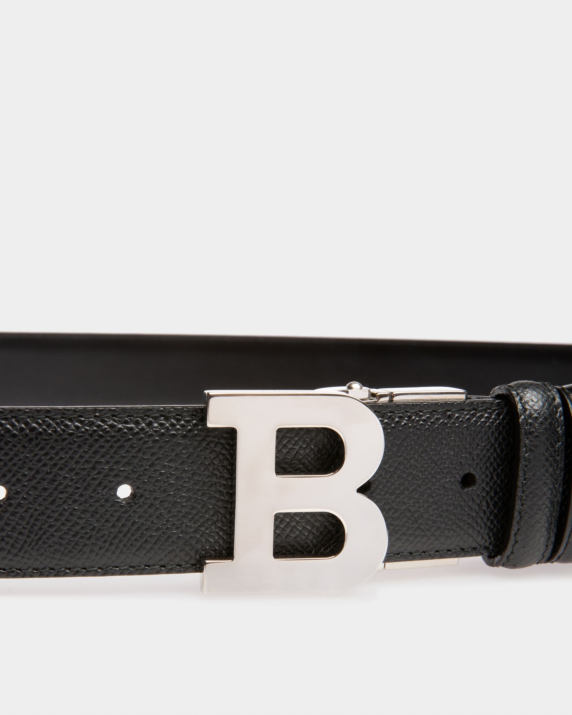 B Buckle Leather 35mm Belt In Black & Navy - Men's - Bally - 03