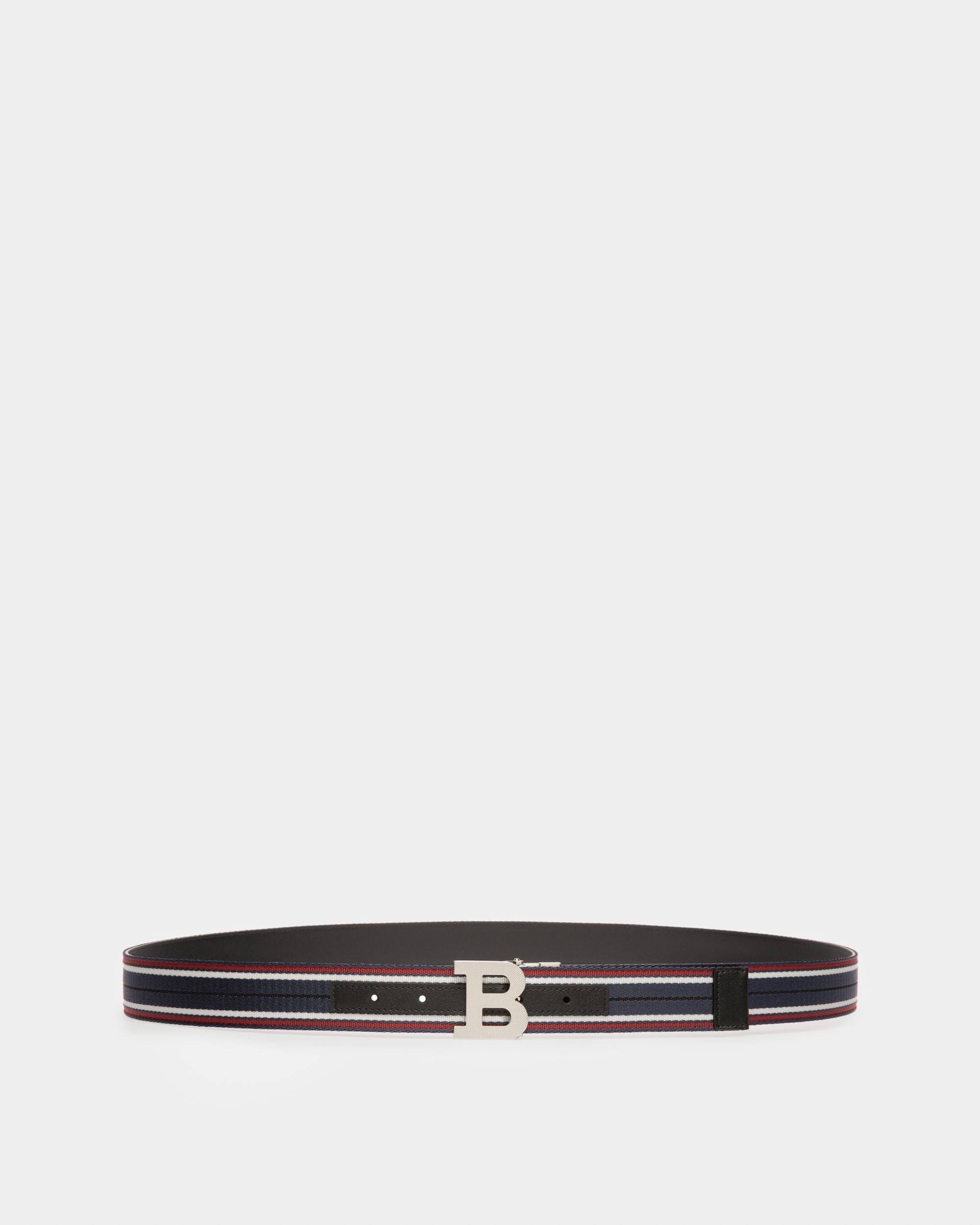 B Buckle Fabric 35Mm Belt In Navy - Men's - Bally - 01