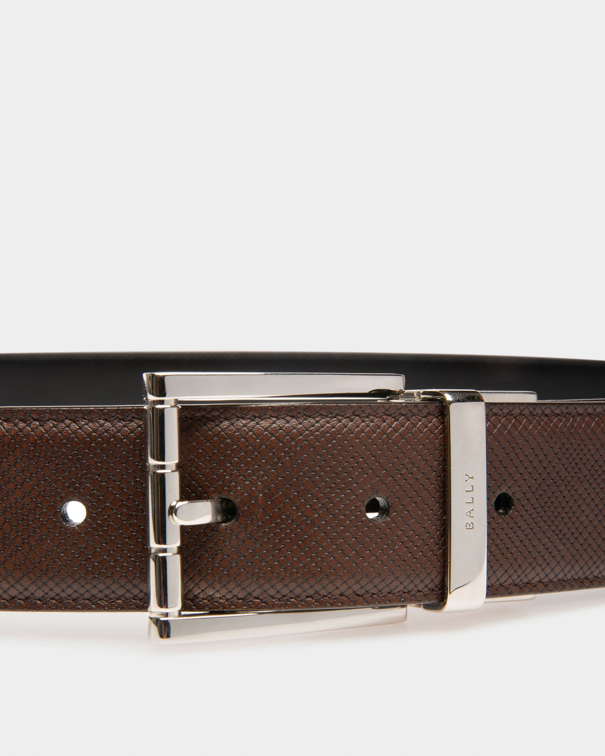 Astor Leather 35mm Belt In Brown & Black - Men's - Bally - 03