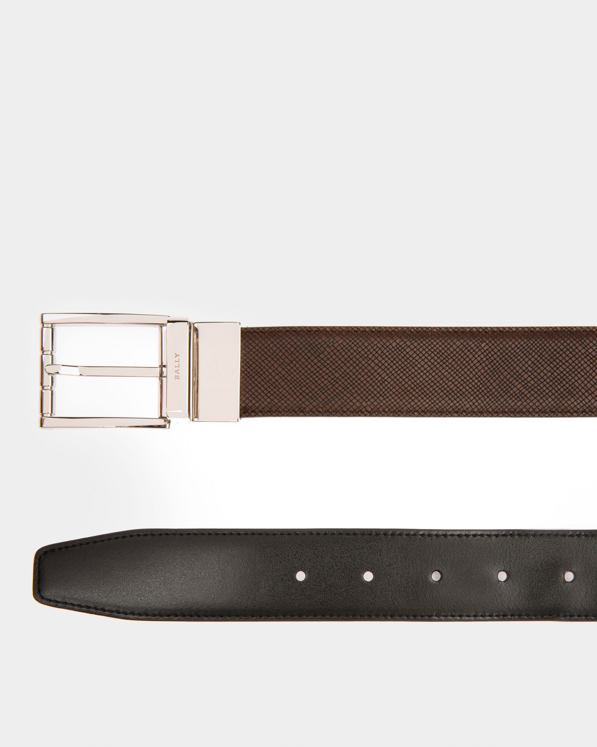 Astor Leather 35mm Belt In Brown & Black - Men's - Bally - 02
