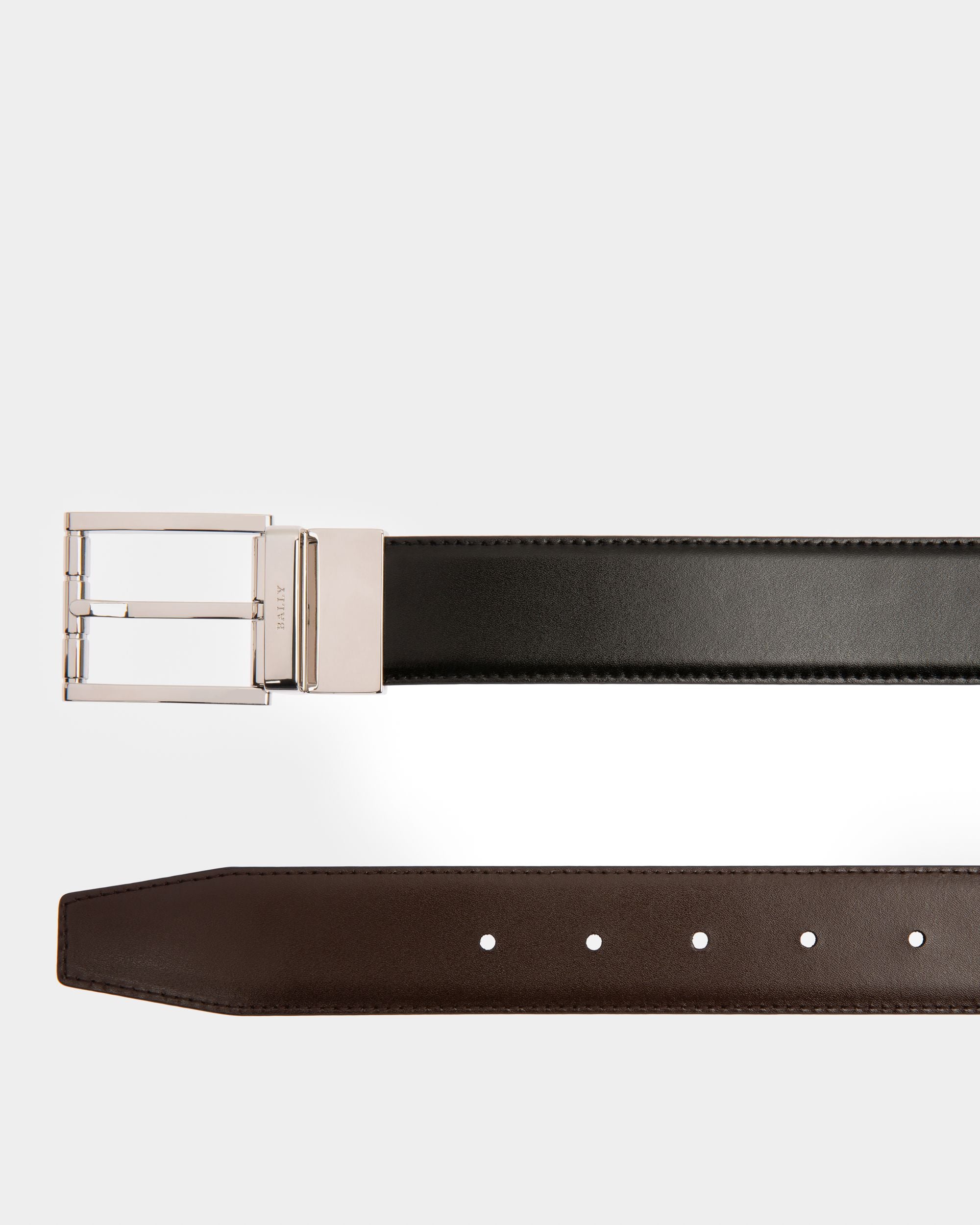 Astor Leather 35mm Belt In Black & Brown - Men's - Bally - 02