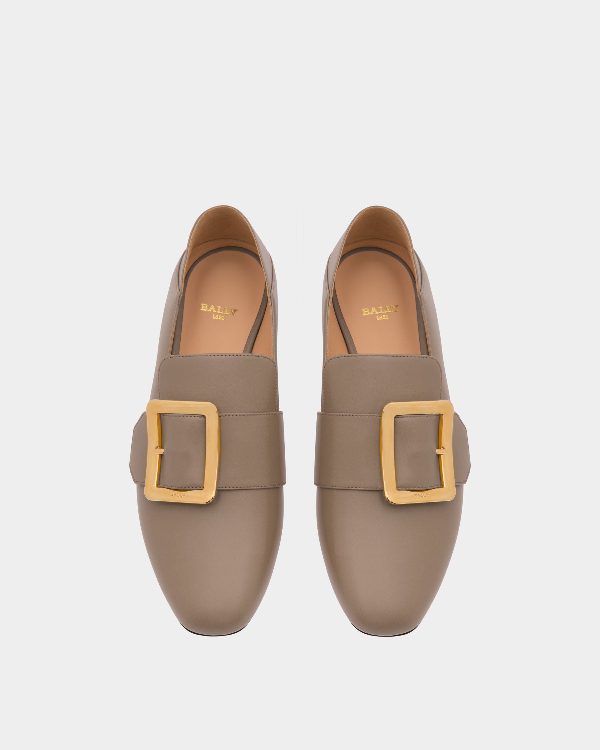 Janelle Leather Loafers In Taupe - Women's - Bally - 02