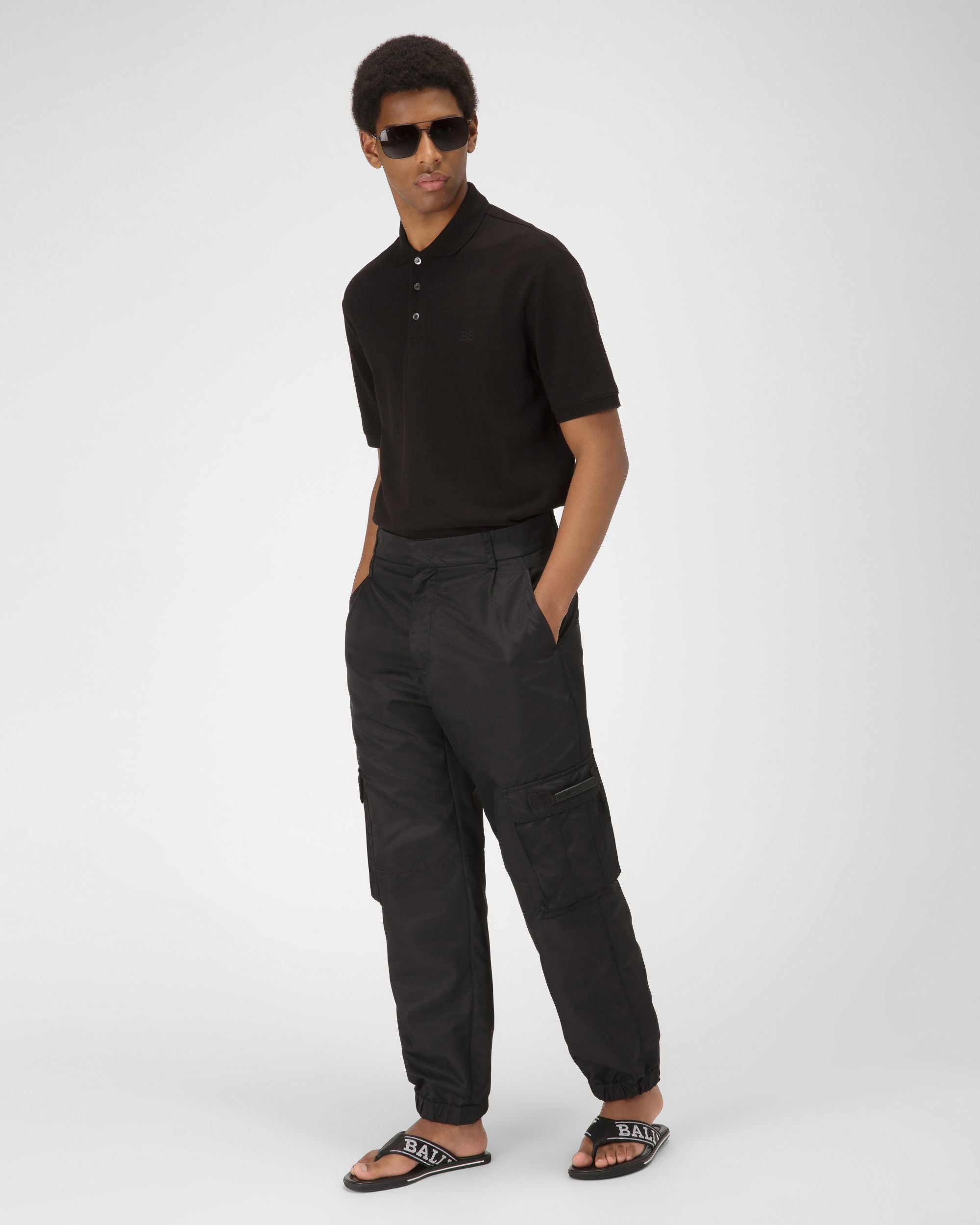 Border Fabric & Leather Sandals In Black - Men's - Bally - 01