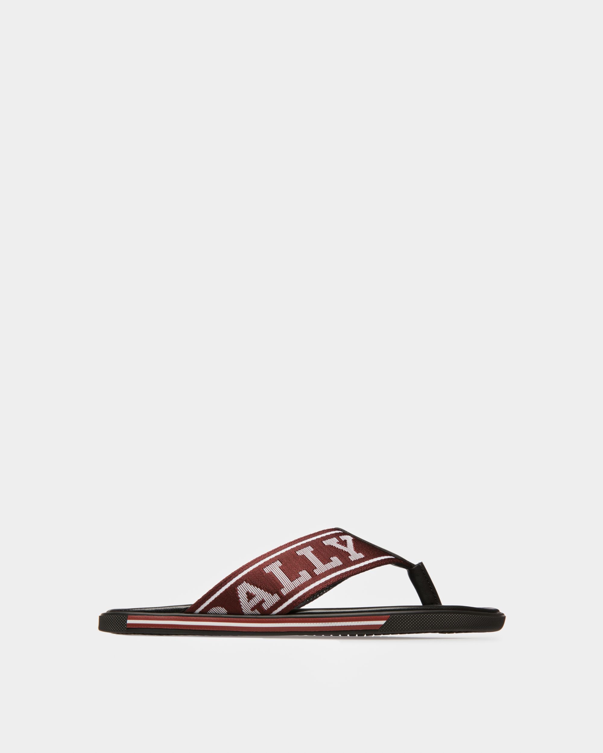 Border Leather And Fabric Thong Sandals In Bally Red - Men's - Bally - 01