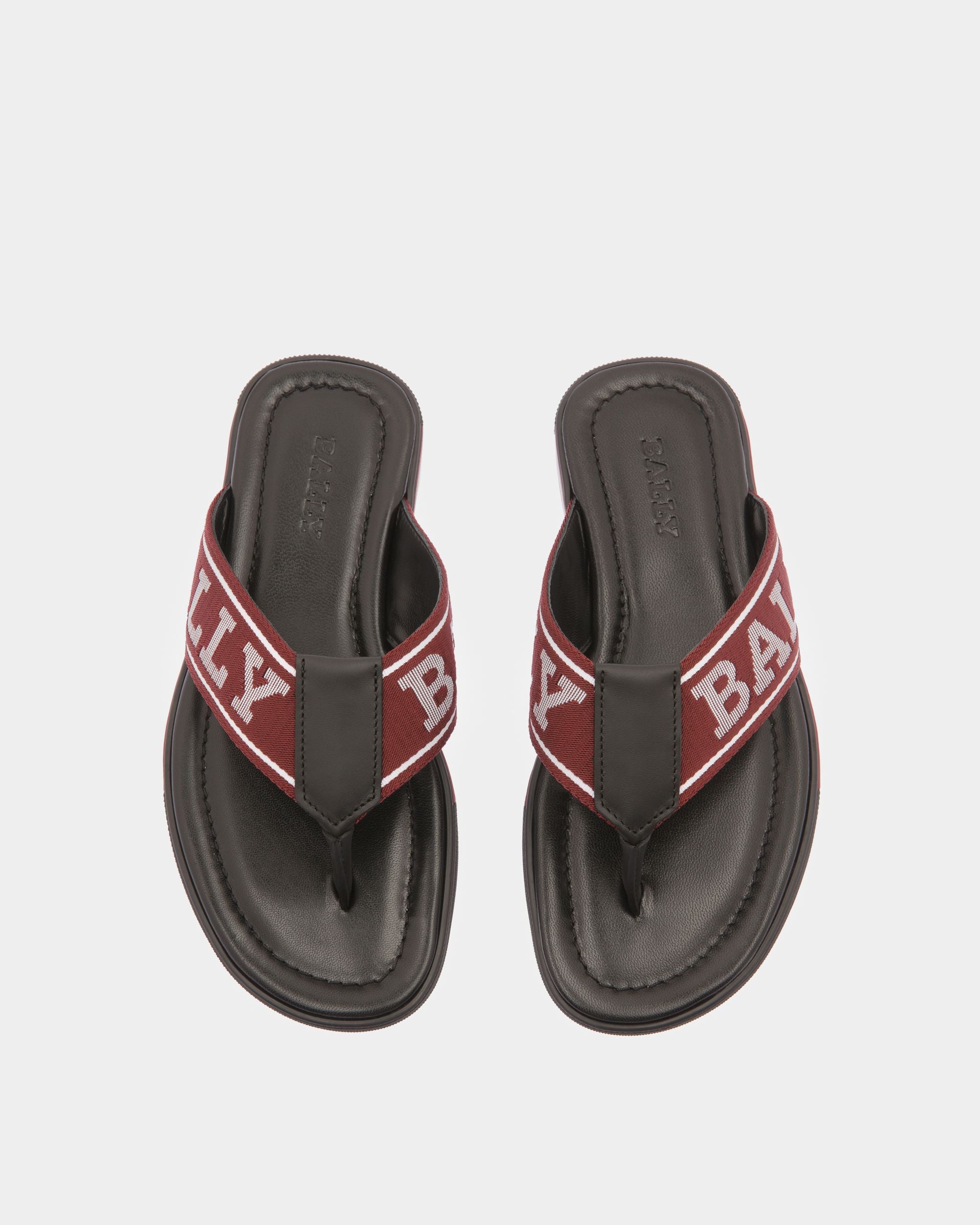 Border Leather And Fabric Thong Sandals In Bally Red - Men's - Bally - 02