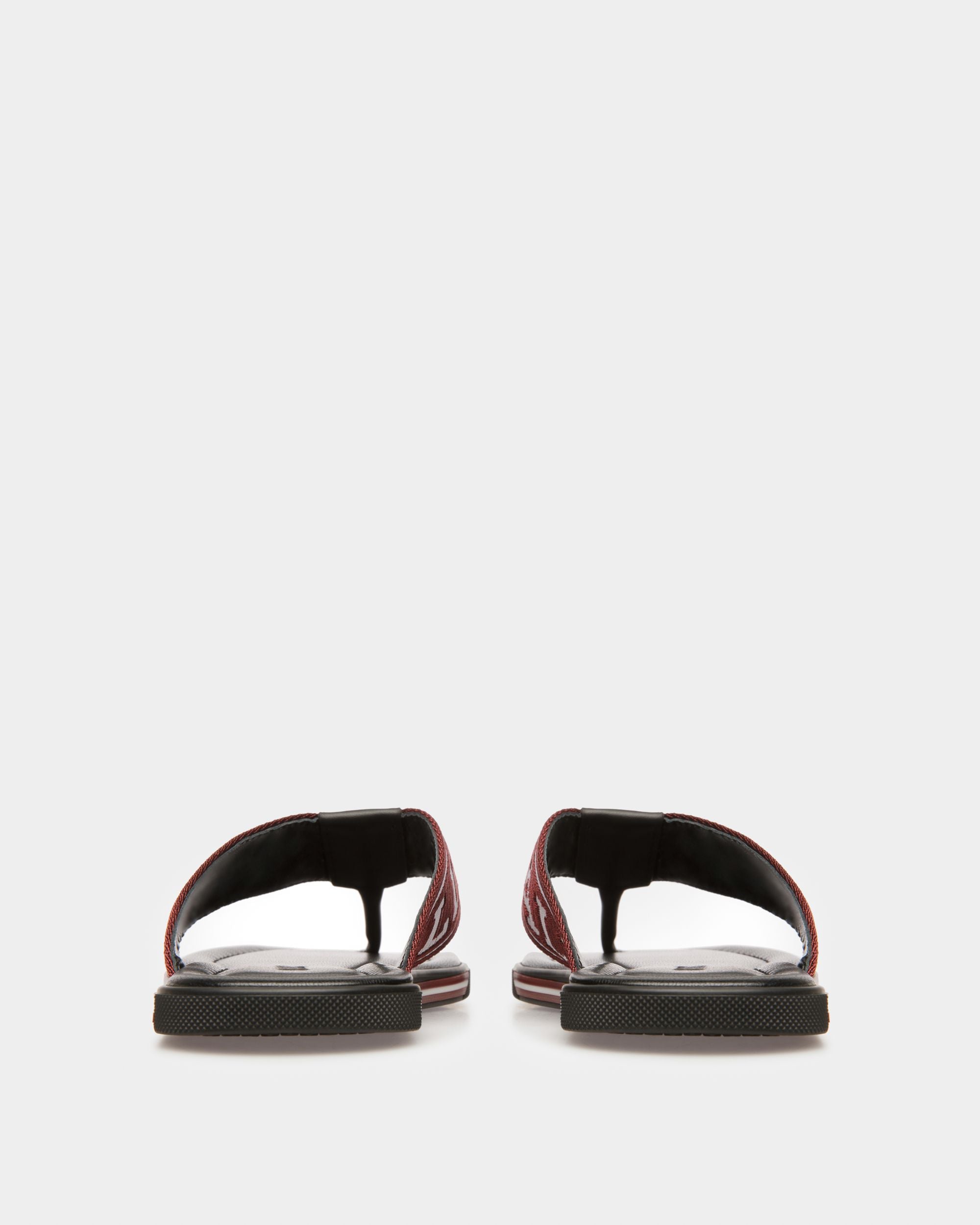 Border Leather And Fabric Thong Sandals In Bally Red - Men's - Bally - 04
