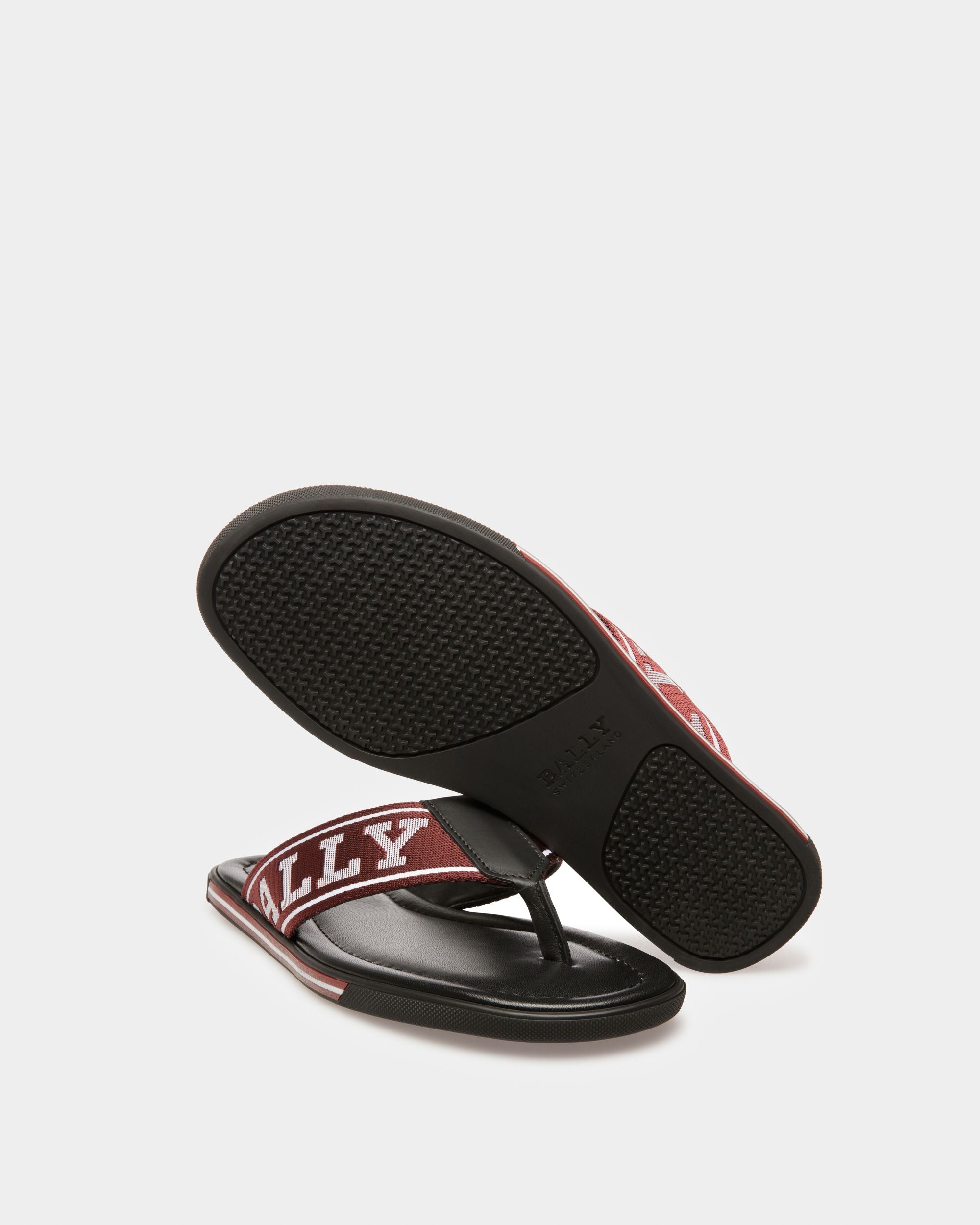 Border Leather And Fabric Thong Sandals In Bally Red - Men's - Bally - 05
