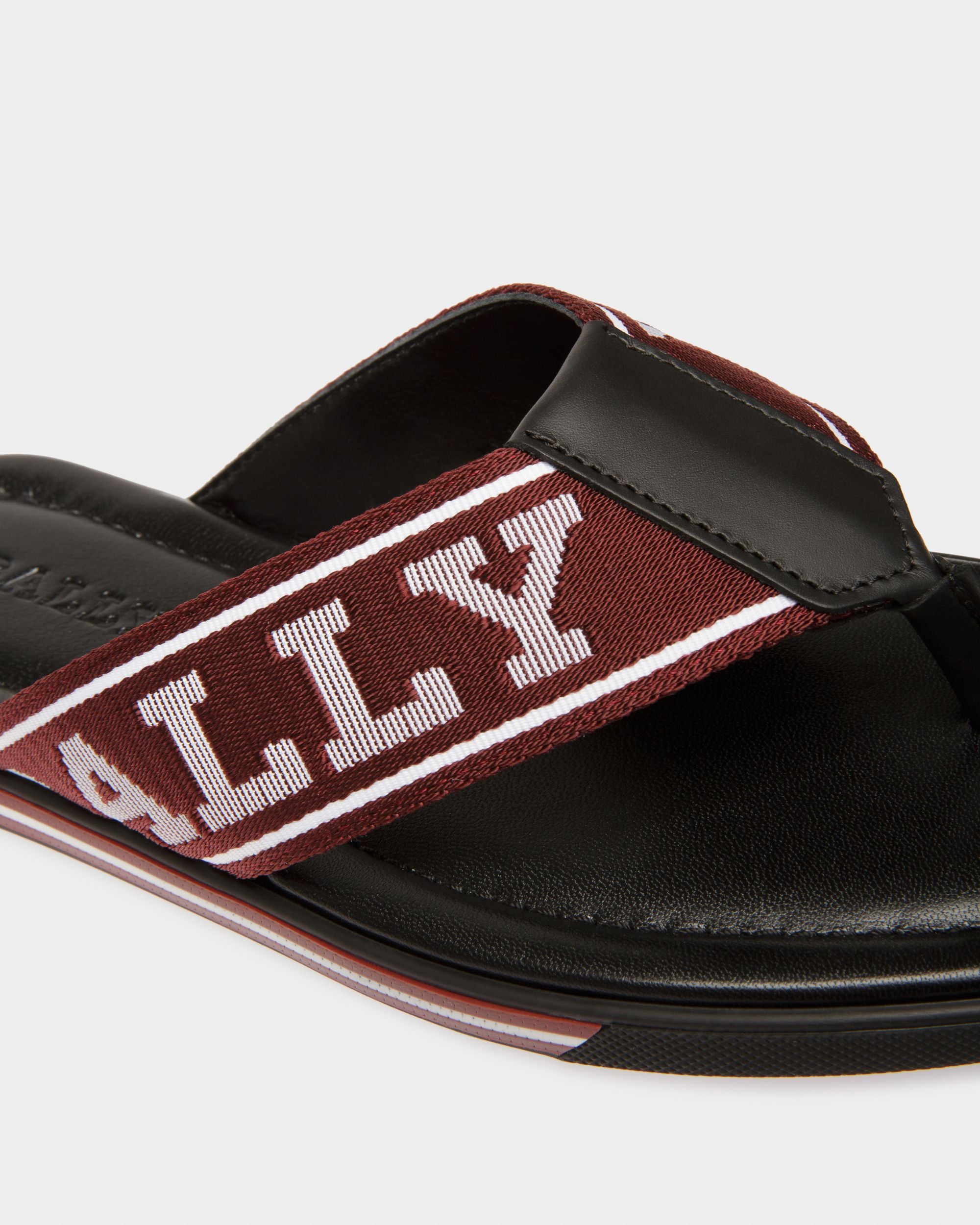 Border Leather And Fabric Thong Sandals In Bally Red - Men's - Bally - 06