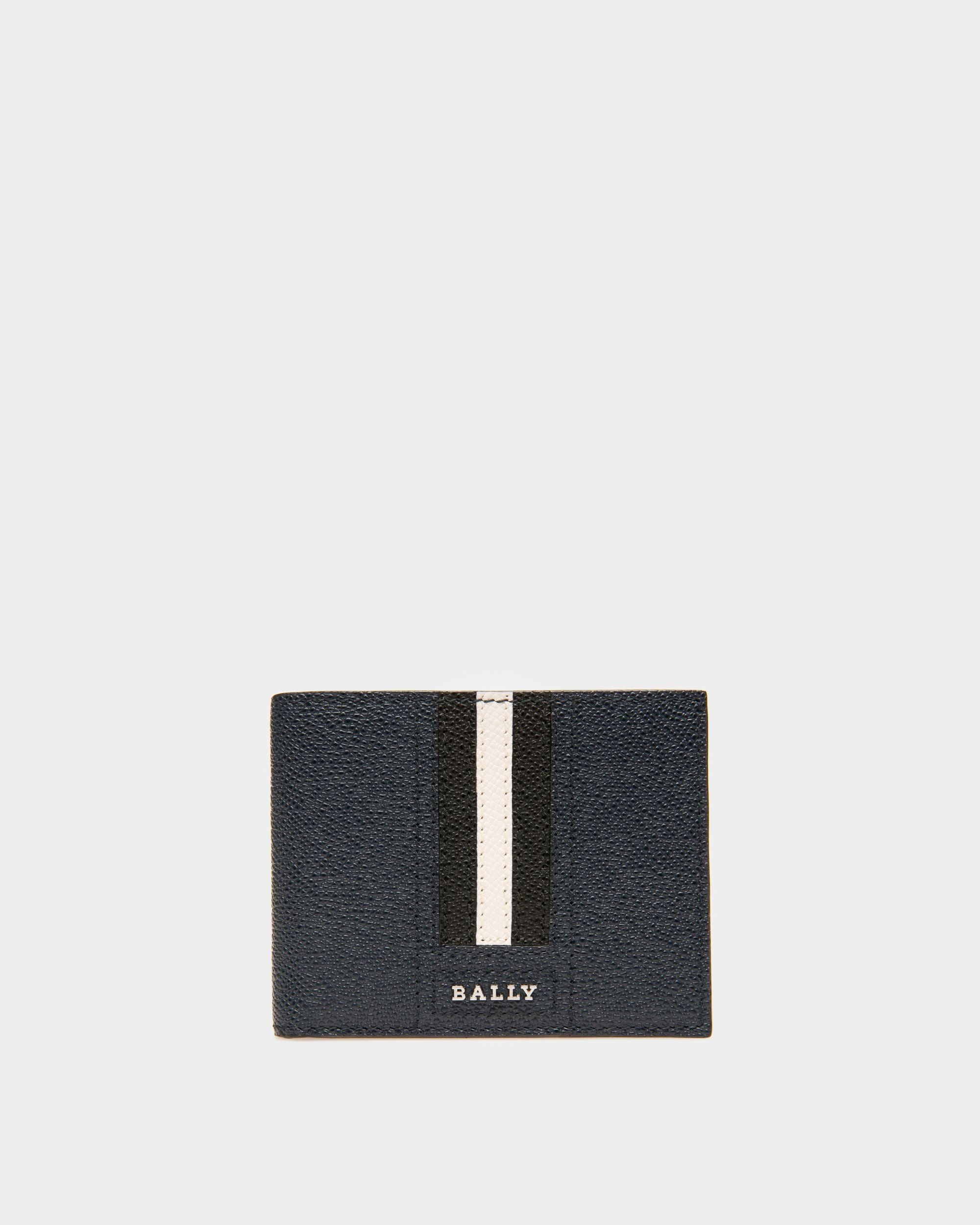 Lettering Wallet In Dark Blue Embossed Leather - Men's - Bally - 01