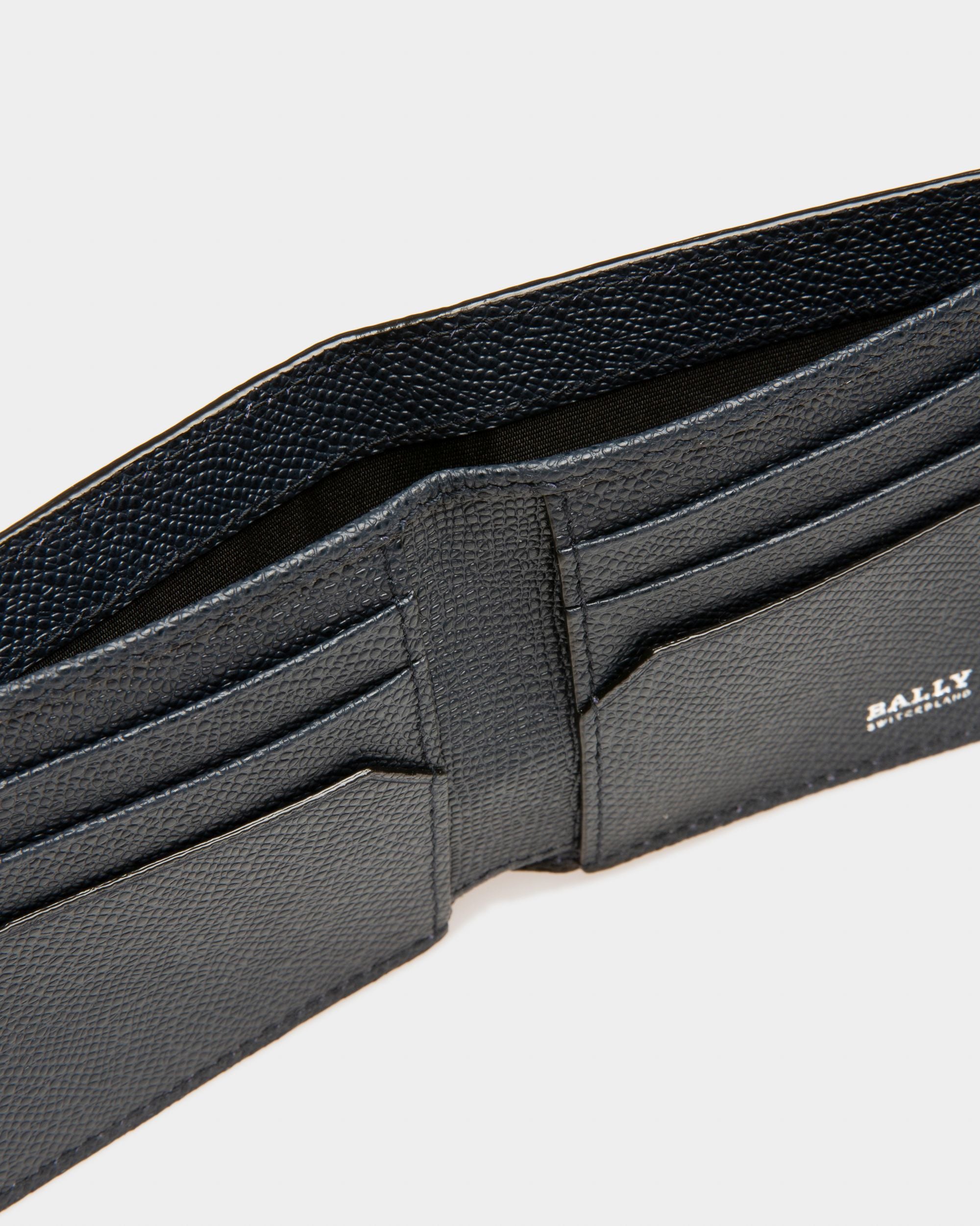 Lettering Wallet In Dark Blue Embossed Leather - Men's - Bally - 04