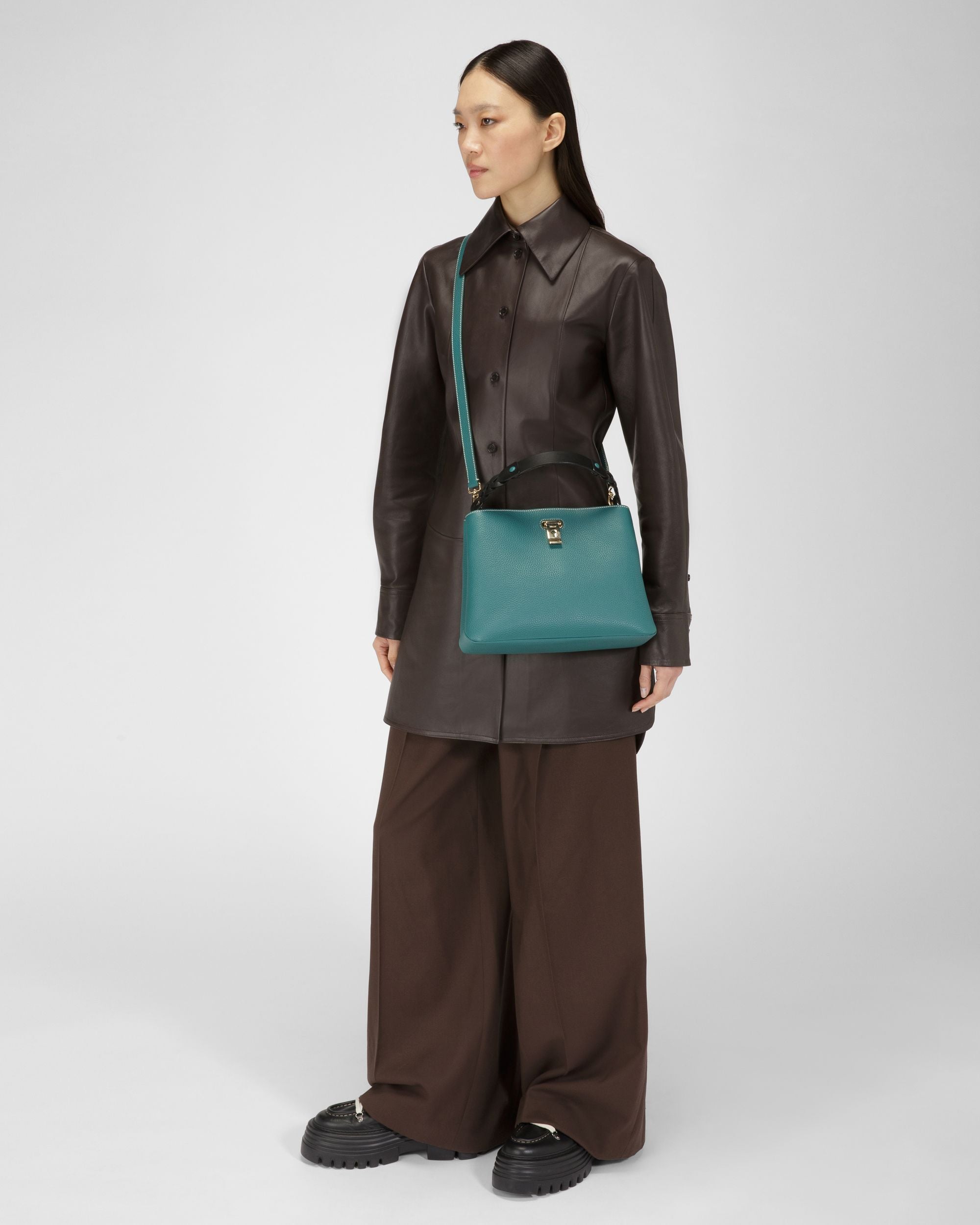 Lucyle Bolso De Hombro En Cuero De Color Verde Oscuro - Mujer - Bally - 06