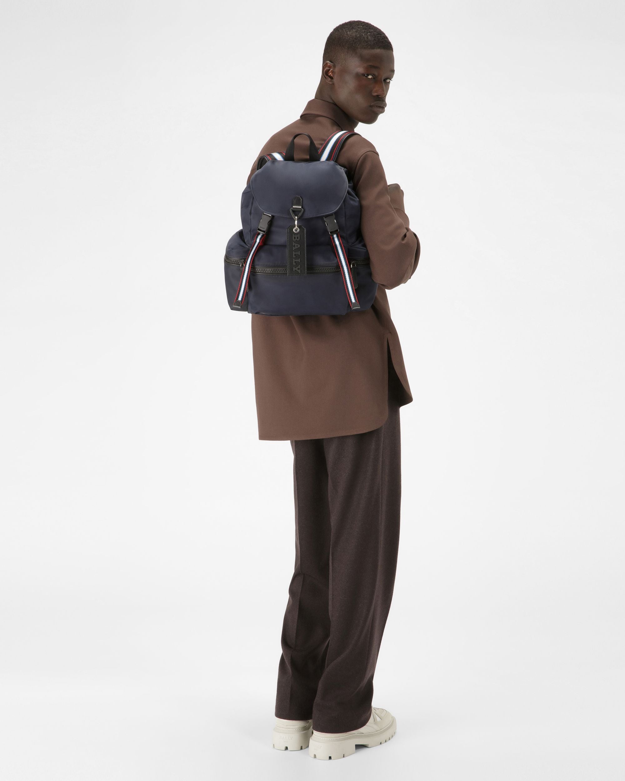 Crew Small Nylon Backpack In Navy - Men's - Bally - 02