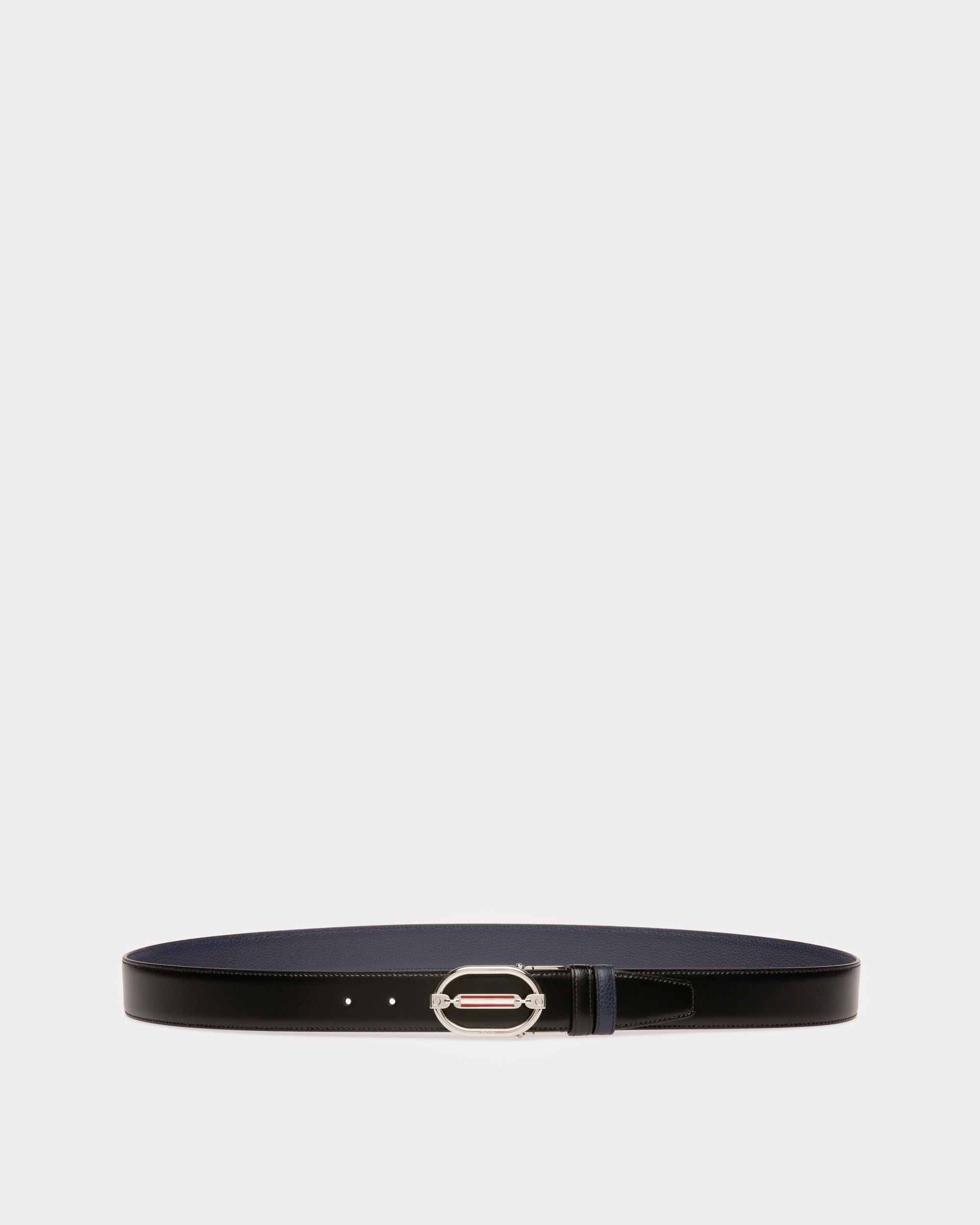 Cinturón Steven 35 Mm Ajustable Y Reversible De Piel Negra Y Navy - Hombre - Bally - 01