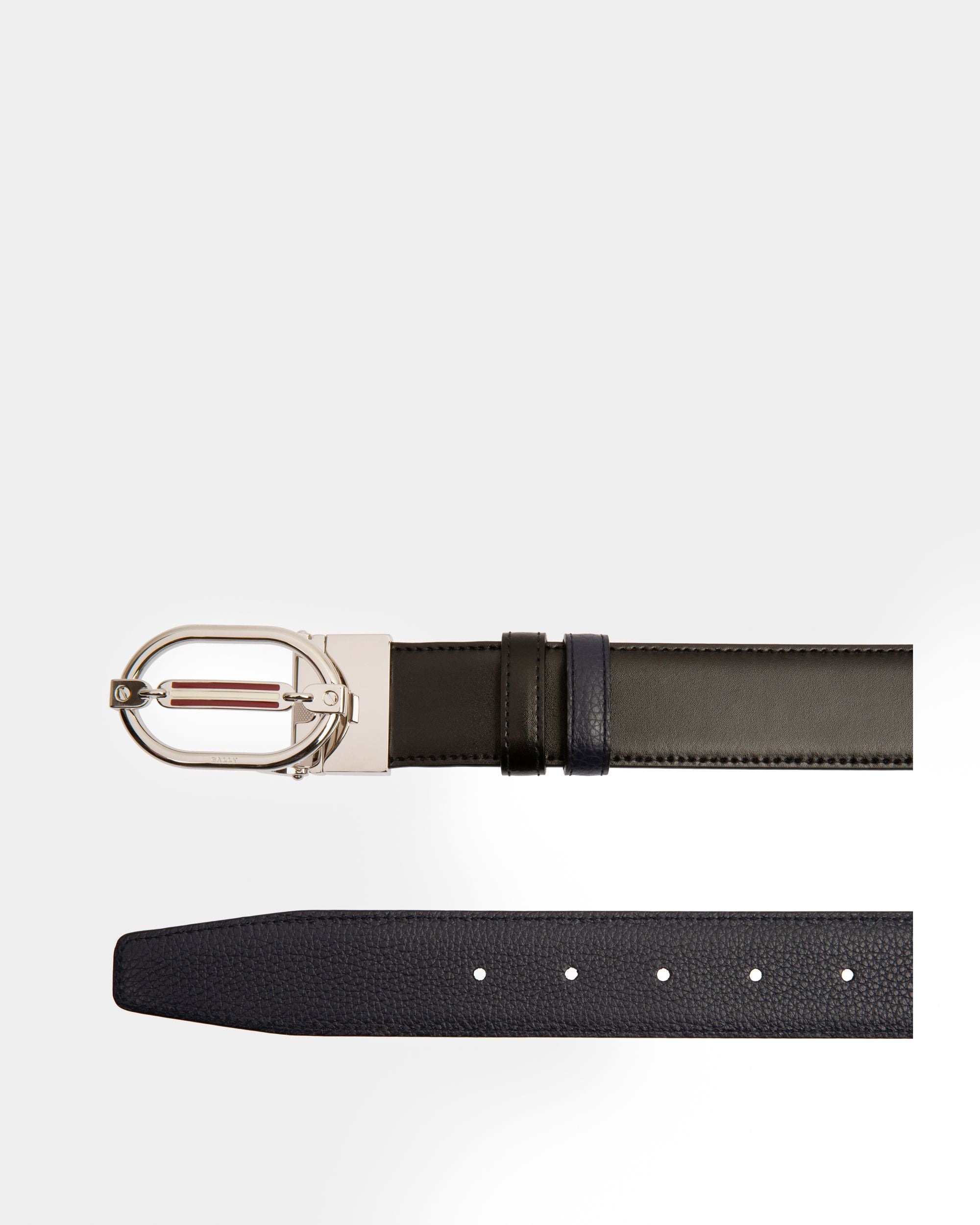 Cinturón Steven 35 Mm Ajustable Y Reversible De Piel Negra Y Navy - Hombre - Bally - 02