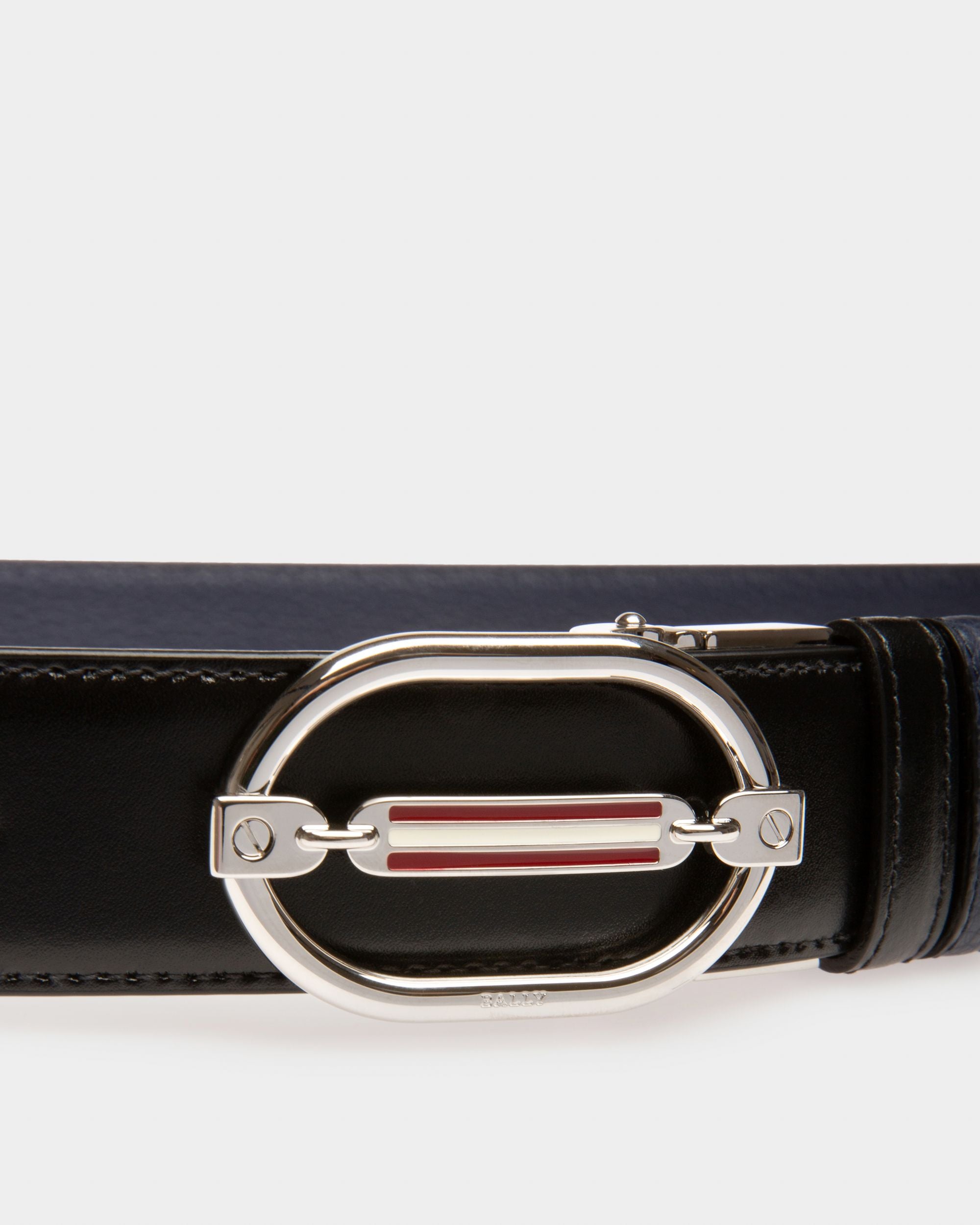 Cinturón Steven 35 Mm Ajustable Y Reversible De Piel Negra Y Navy - Hombre - Bally - 03
