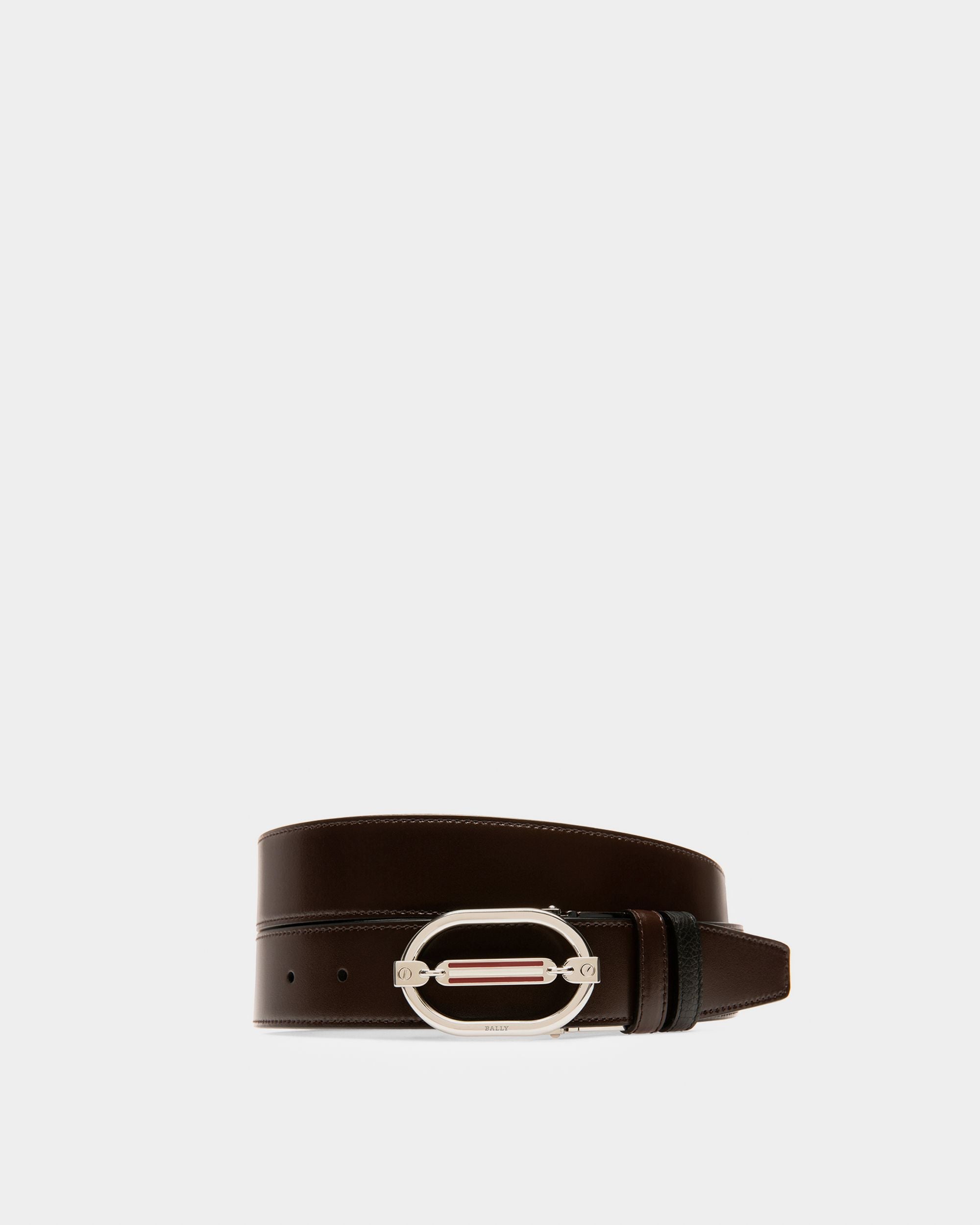 Steven Leather Adjustable & Reversible 35mm Belt In Brown & Black - Men's - Bally - 01